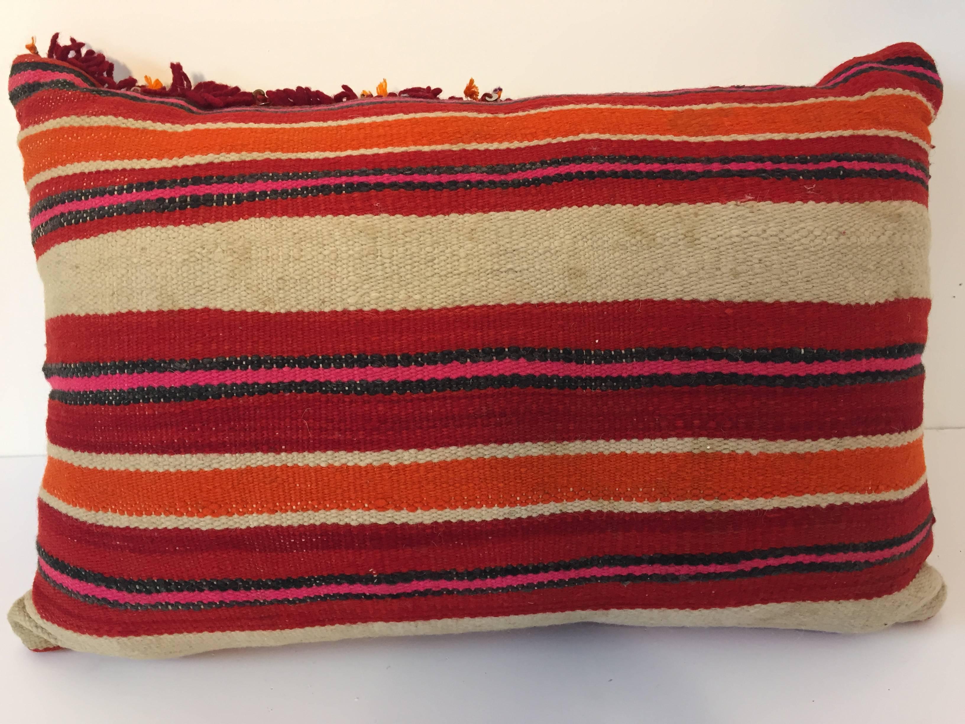 Vegetable Dyed Moroccan Berber Pillow with Tribal Designs Red and Ivory Color