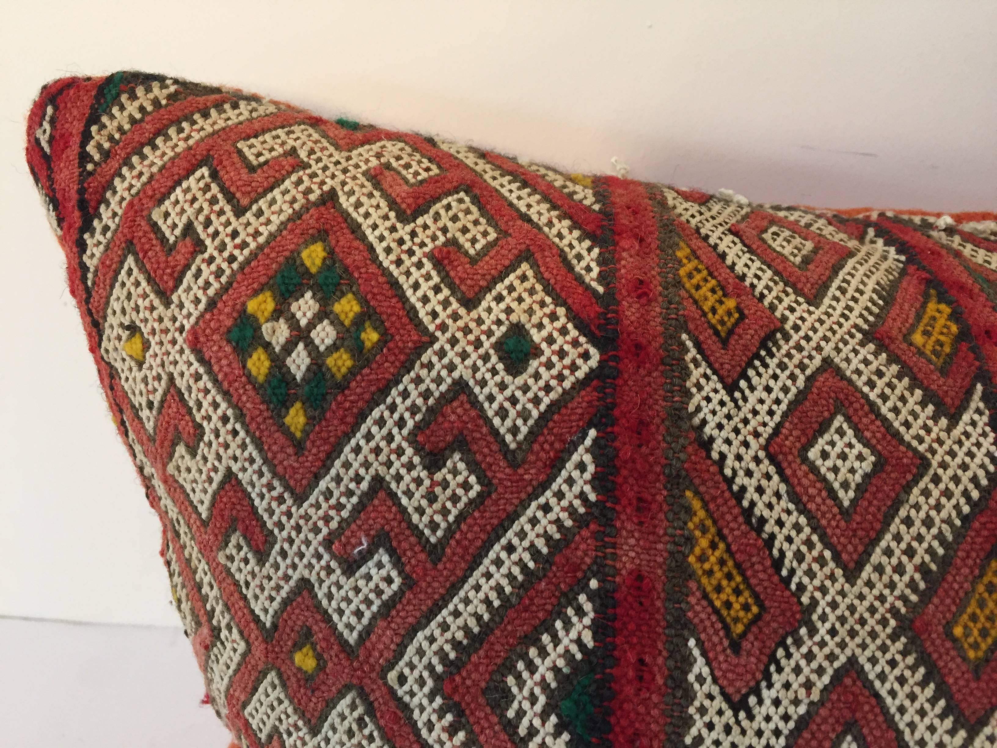 Hand-Woven Moroccan Red Berber Tribal Pillow with African Designs