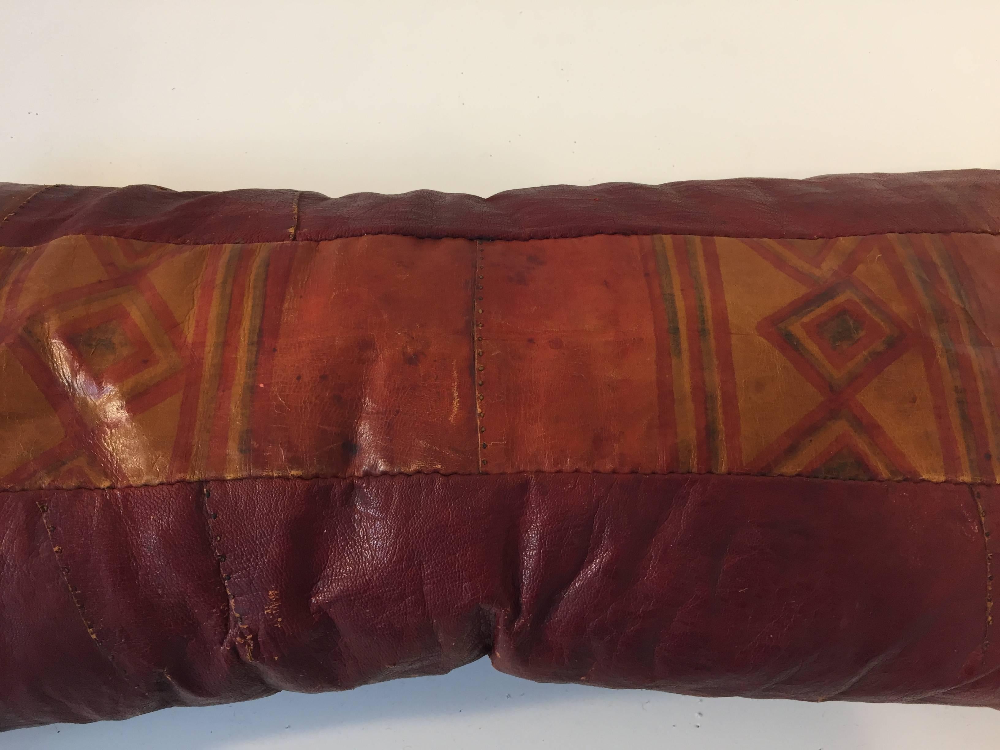 Tribal African Tuareg Leather Pillow with Fringes