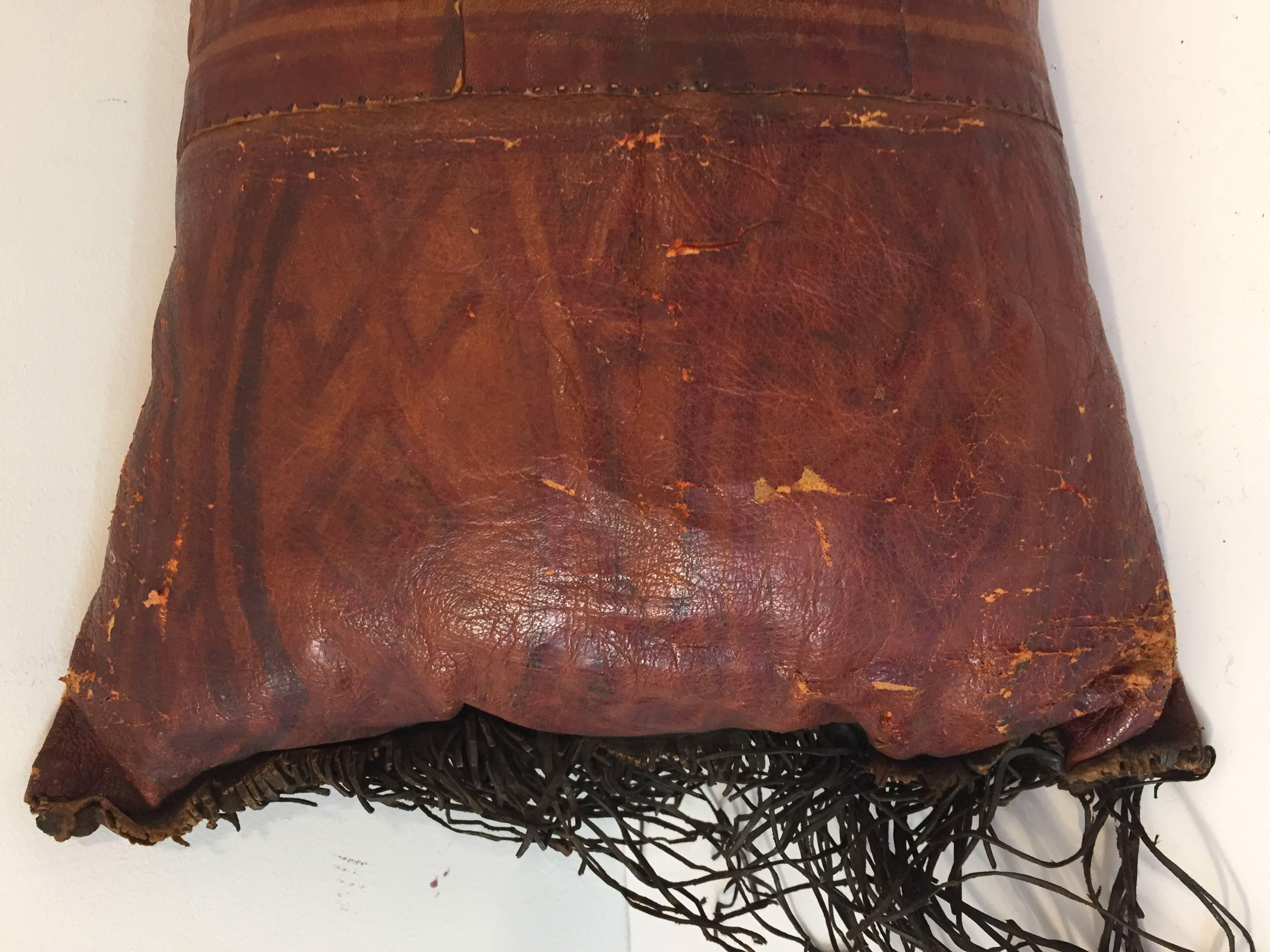 20th Century African Tuareg Leather Pillow with Fringes
