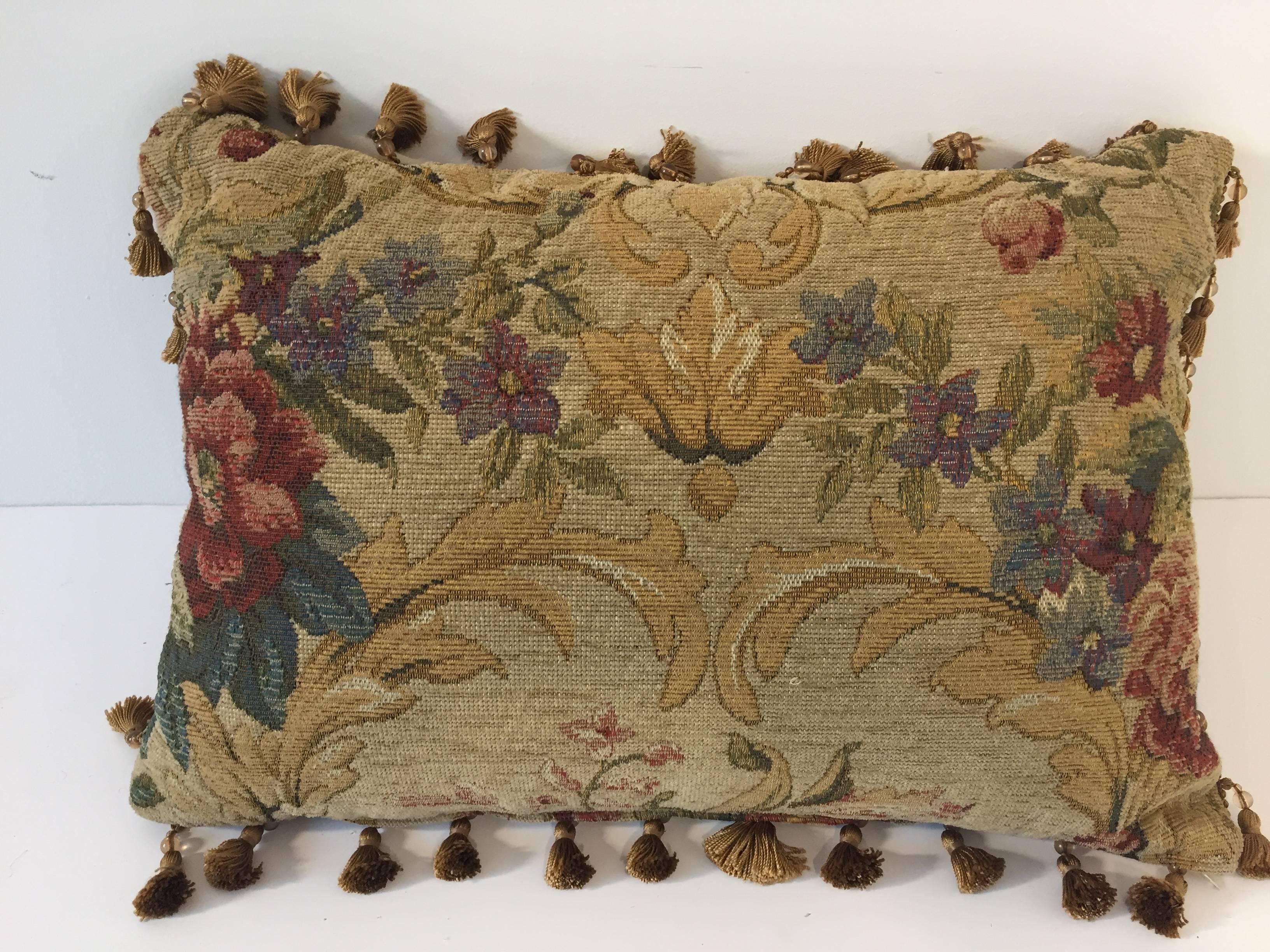 Hand-Crafted French Antique Aubusson Tapestry Fabric Pillow