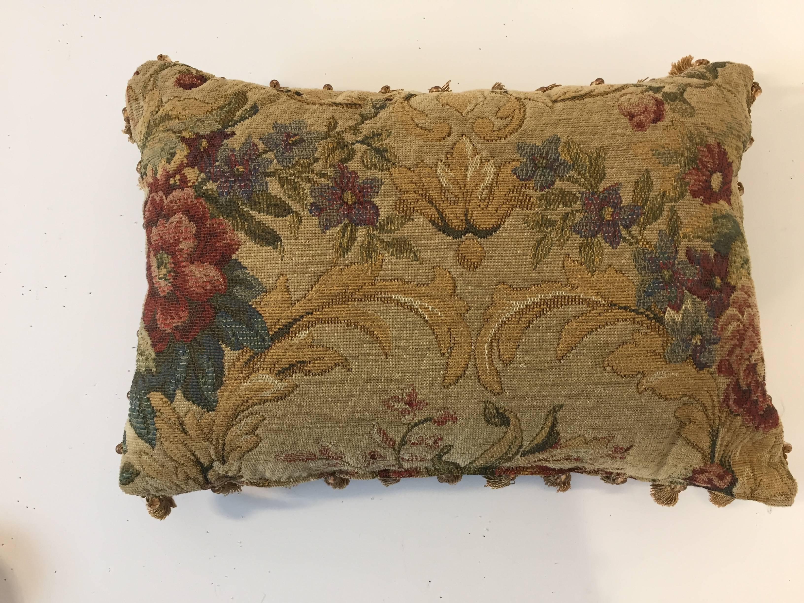 French Antique Aubusson Tapestry Fabric Pillow 2