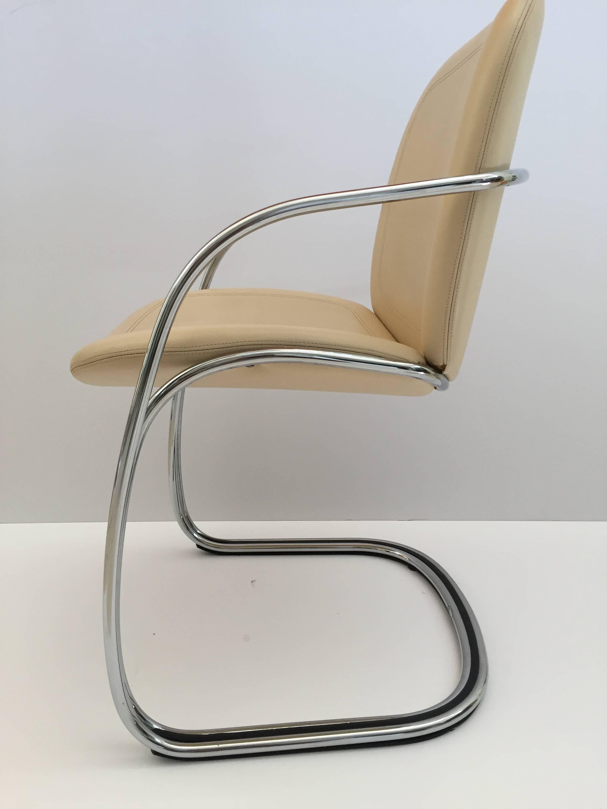 Hand-Crafted Italian Chrome and Leather Chairs, by Gastone Rinaldi for RIMA, circa 1970s