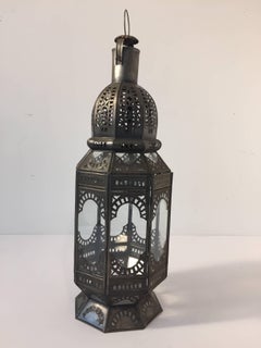 Moroccan Moorish Octagonal Metal and Glass Candle Lantern