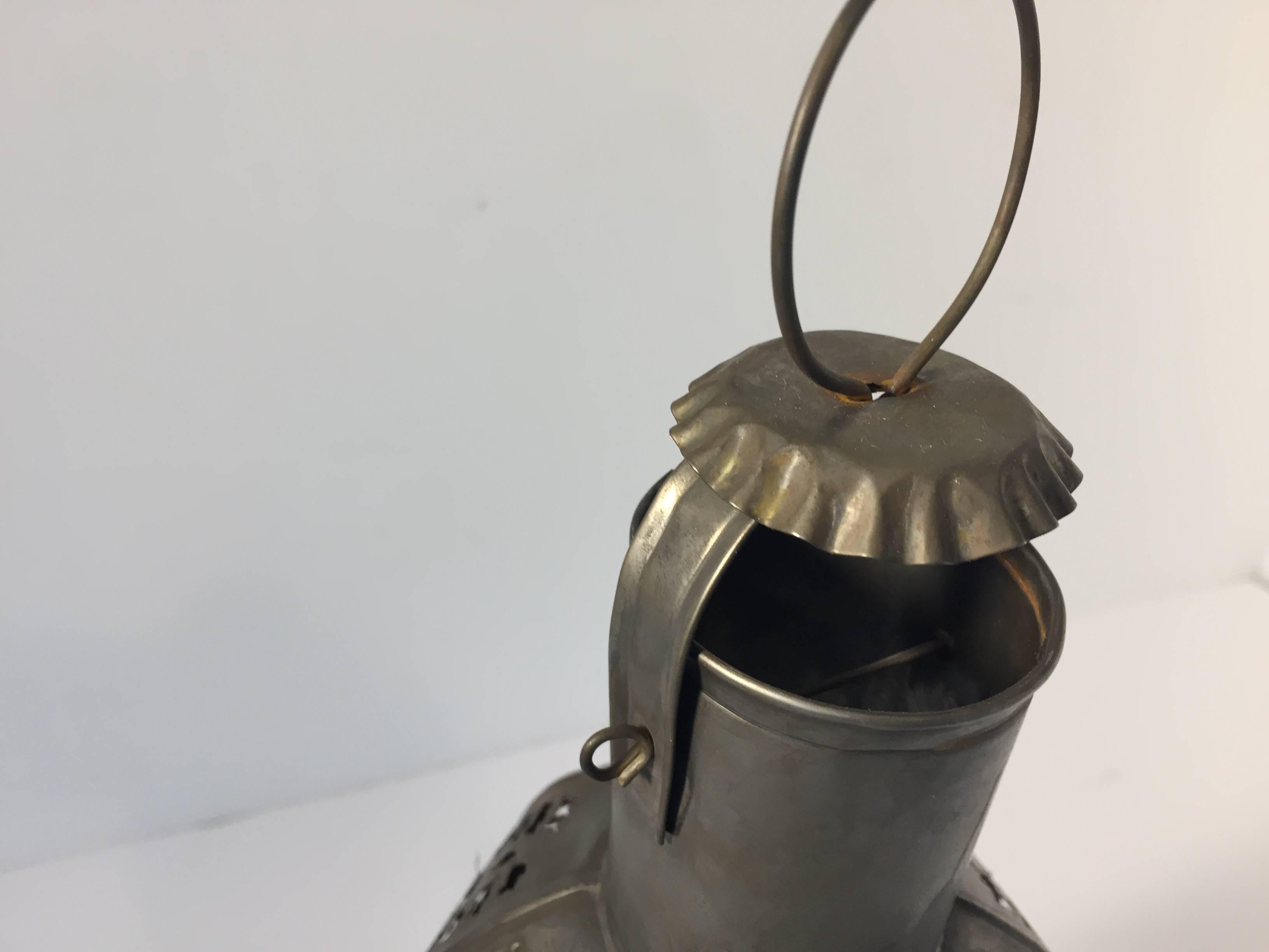 Hand-Crafted Moroccan Moorish Octagonal Metal and Glass Candle Lantern