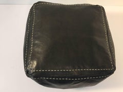 Moroccan Black Leather Square Pouf Hand Tooled in Morocco
