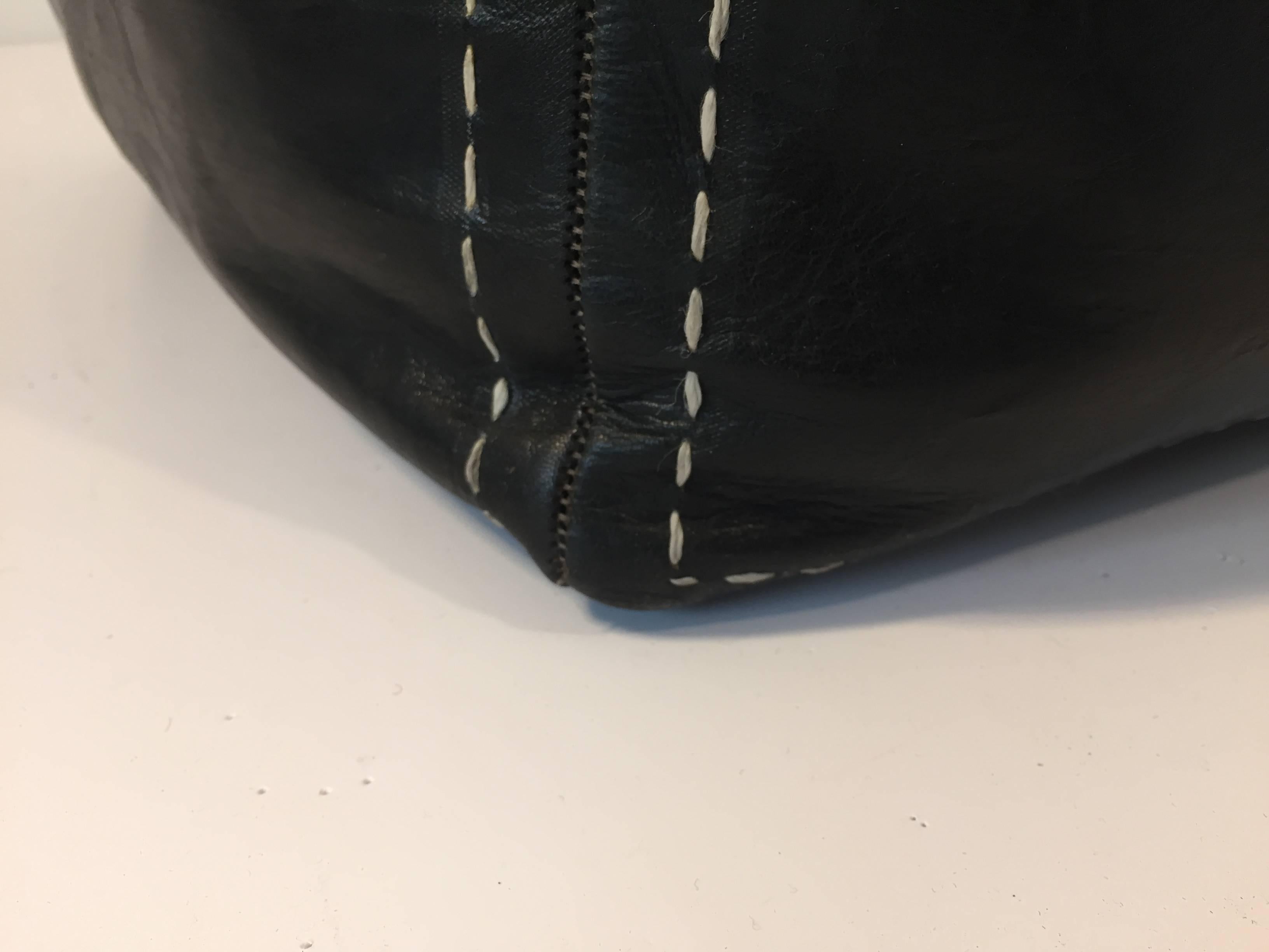 Hand-Crafted Moroccan Black Leather Square Pouf Hand Tooled in Morocco