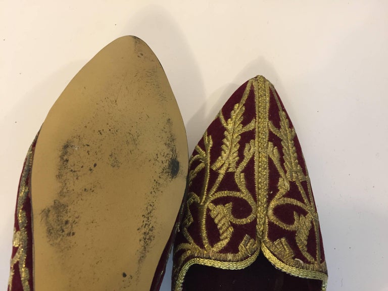 Turkish Velvet Embroidered with Gold Metallic Thread Slippers Shoes For