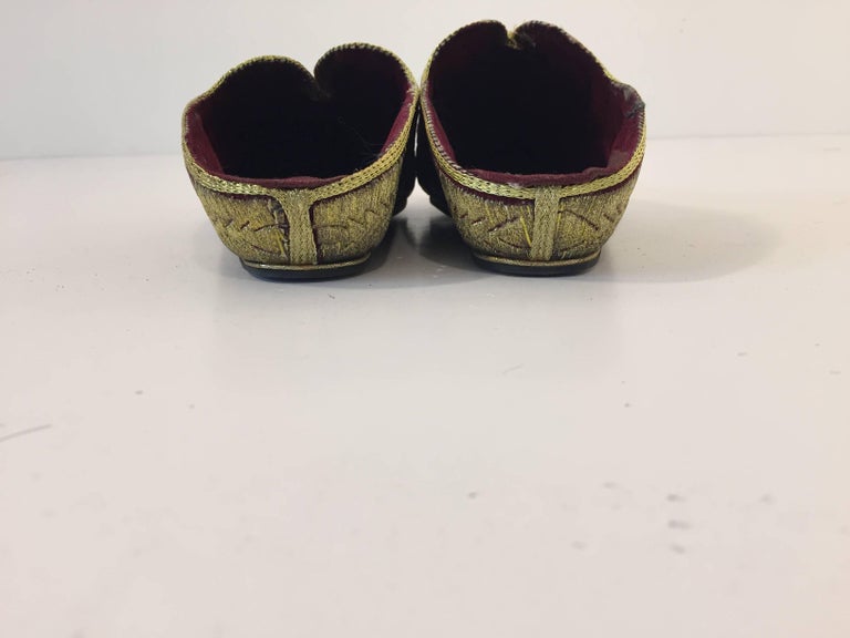 Turkish Velvet Embroidered with Gold Metallic Thread Slippers Shoes For