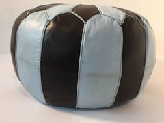 Moroccan Round Leather Pouf Hand-Tooled in Marrakesh