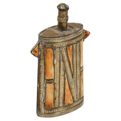 Moroccan Brass Berber Tribal Flask, Hand-Crafted Folk Art, 1920
