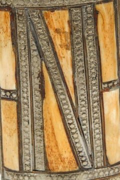 Moroccan Berber Brass Tribal Gun Powder Flask with Bone Inlay