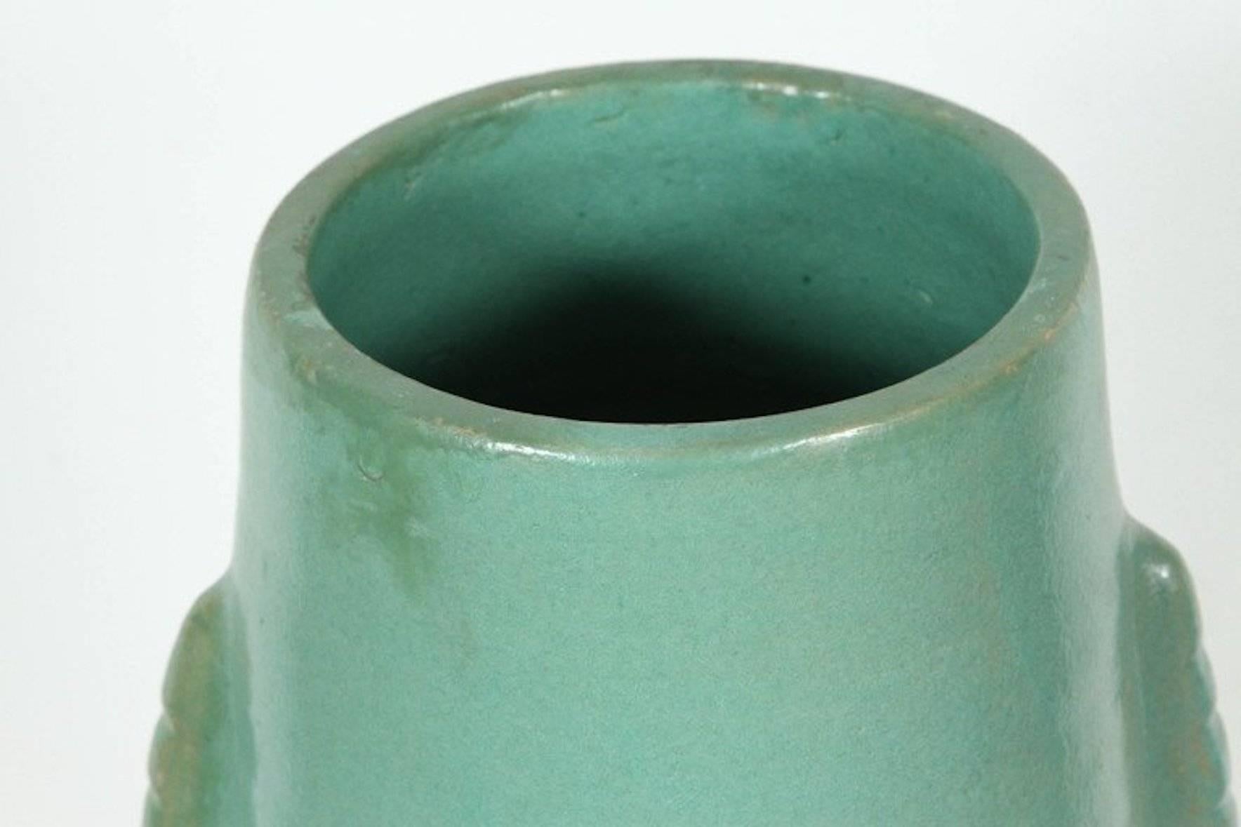 Moroccan Turquoise Handcrafted Ceramic Vase In Good Condition In North Hollywood, CA