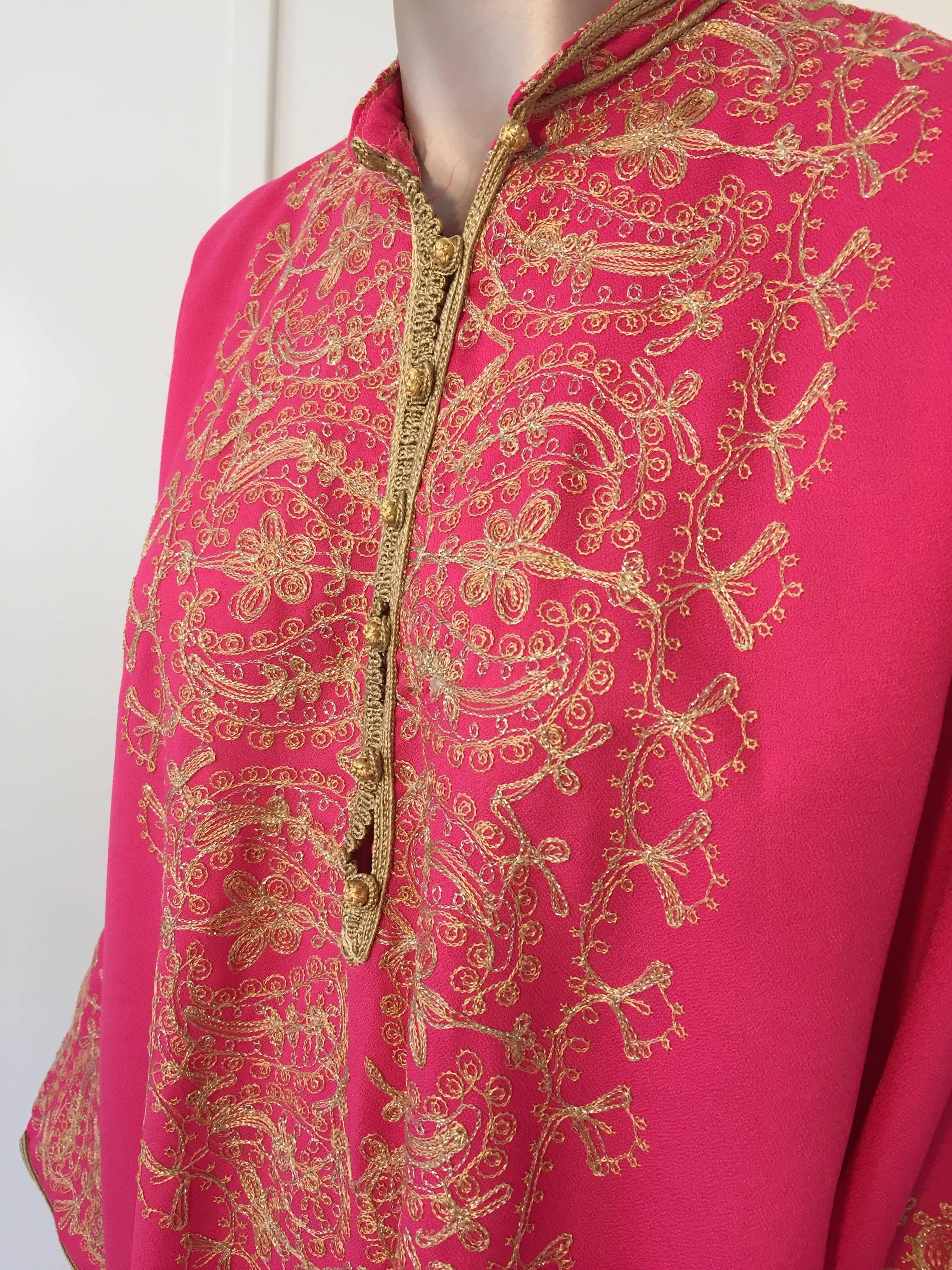 Moorish Moroccan Caftan Hot Pink with Gold Embroideries Size L