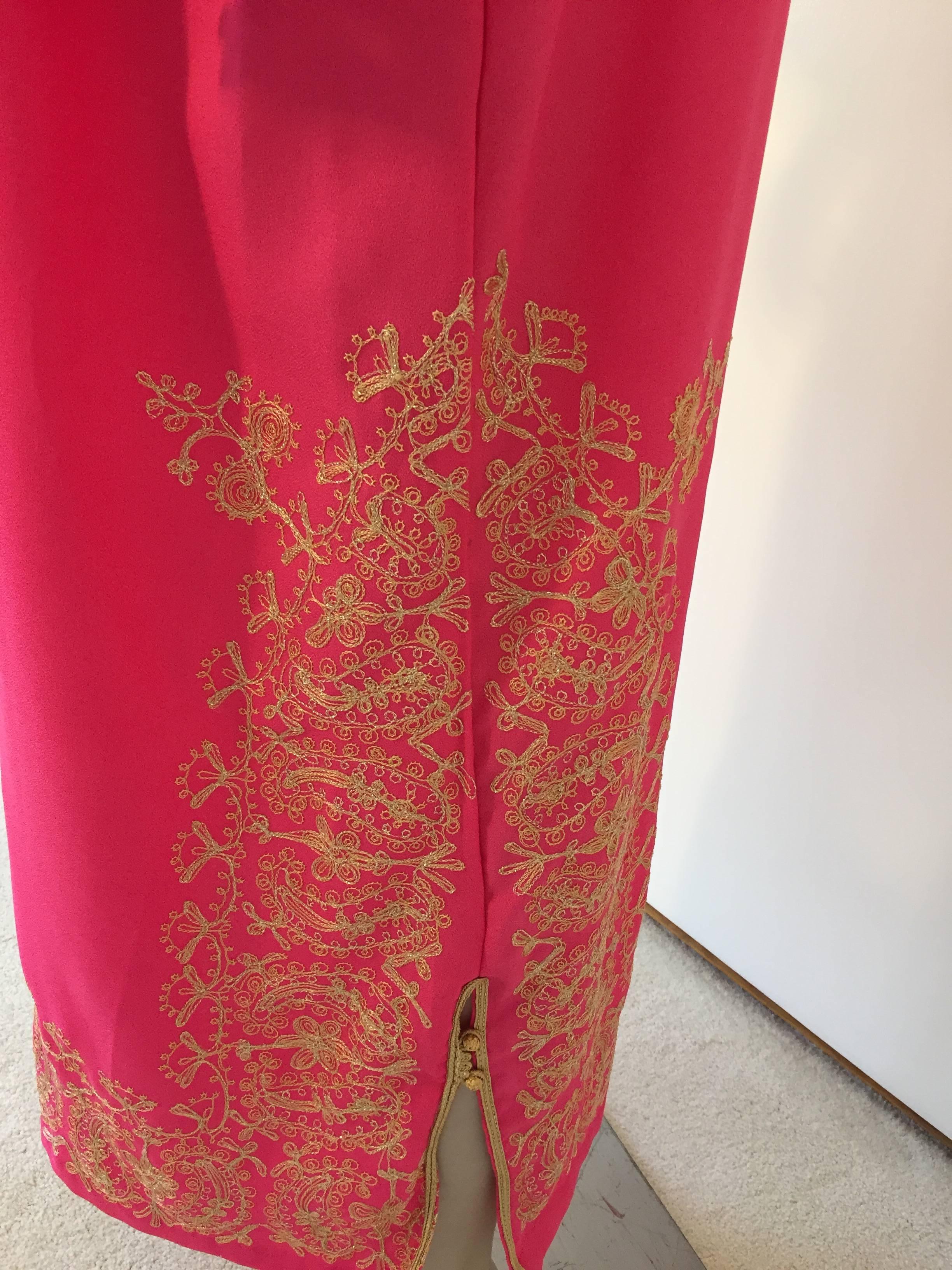 Embroidered Moroccan Caftan Hot Pink with Gold Embroideries Size L