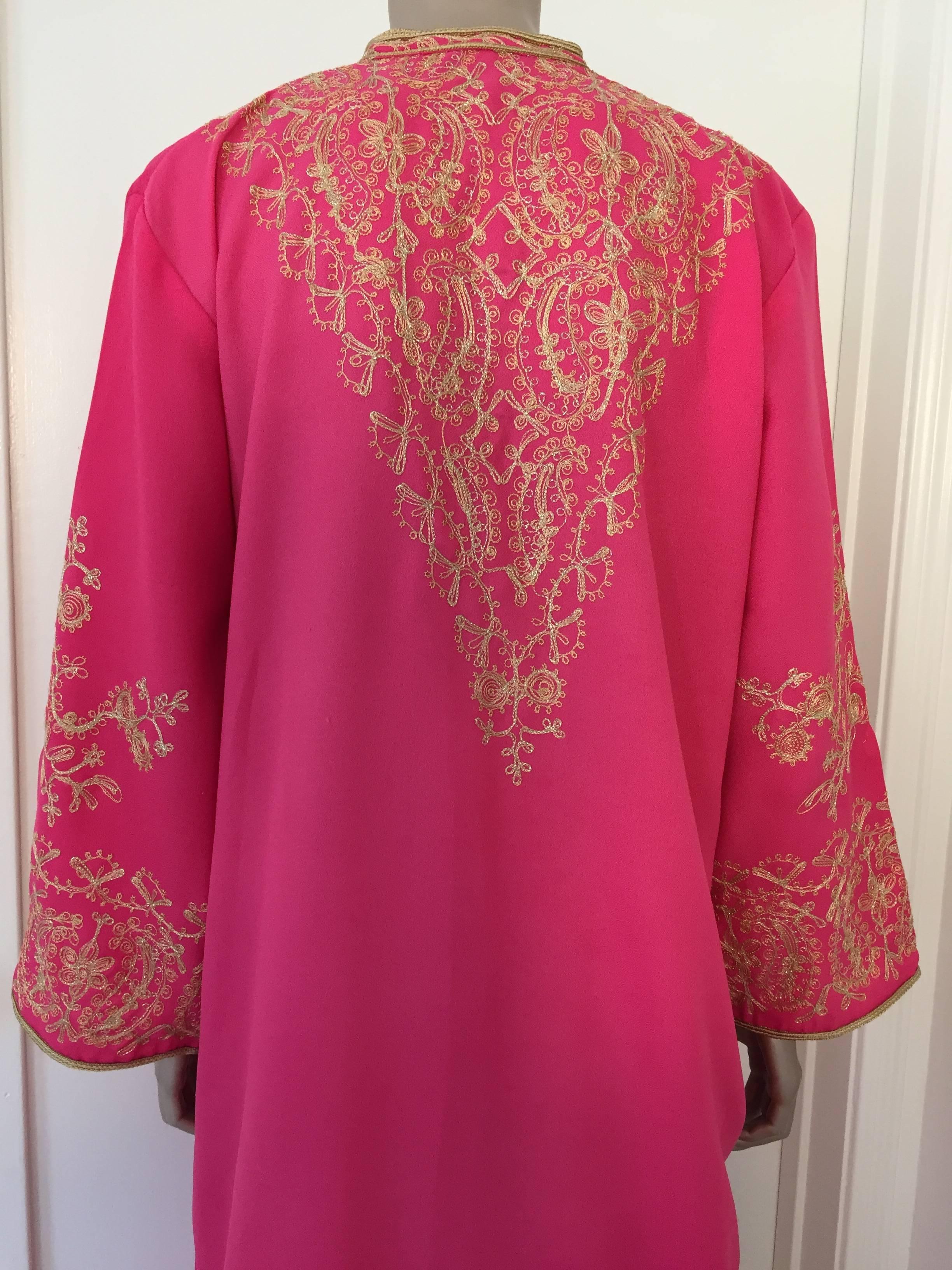 Fabric Moroccan Caftan Hot Pink with Gold Embroideries Size L