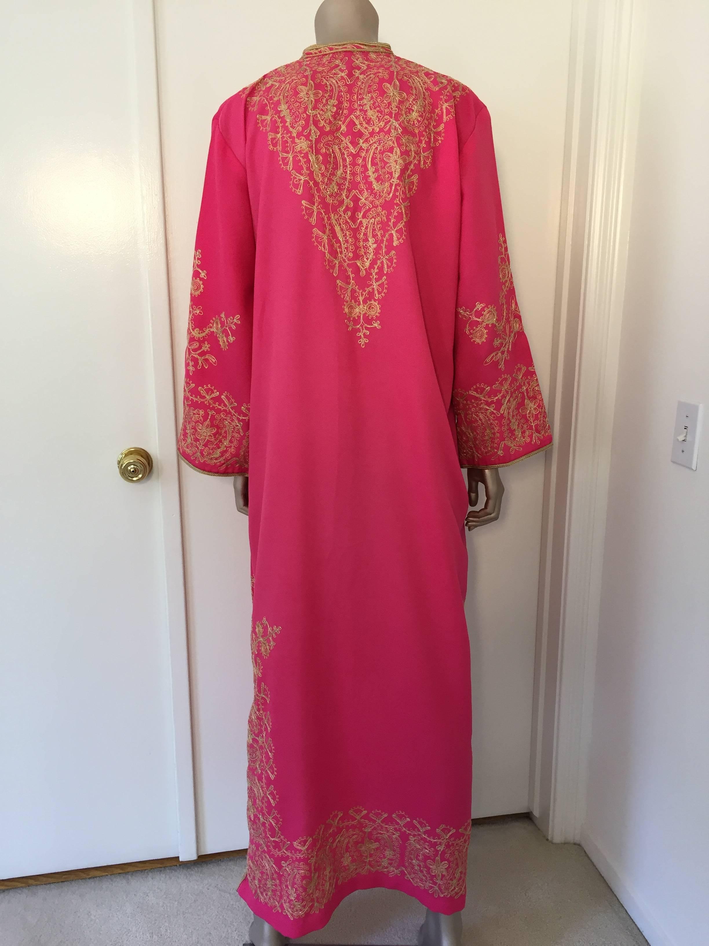 20th Century Moroccan Caftan Hot Pink with Gold Embroideries Size L