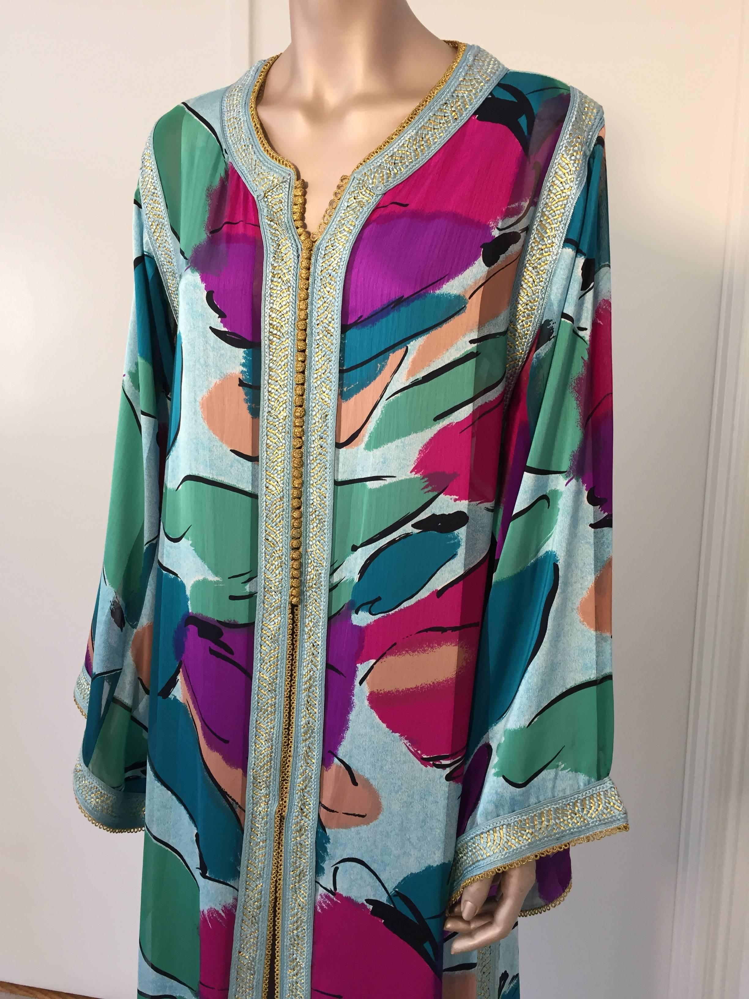 20th Century Moroccan Luxury Silk Caftan Gown Maxi Dress