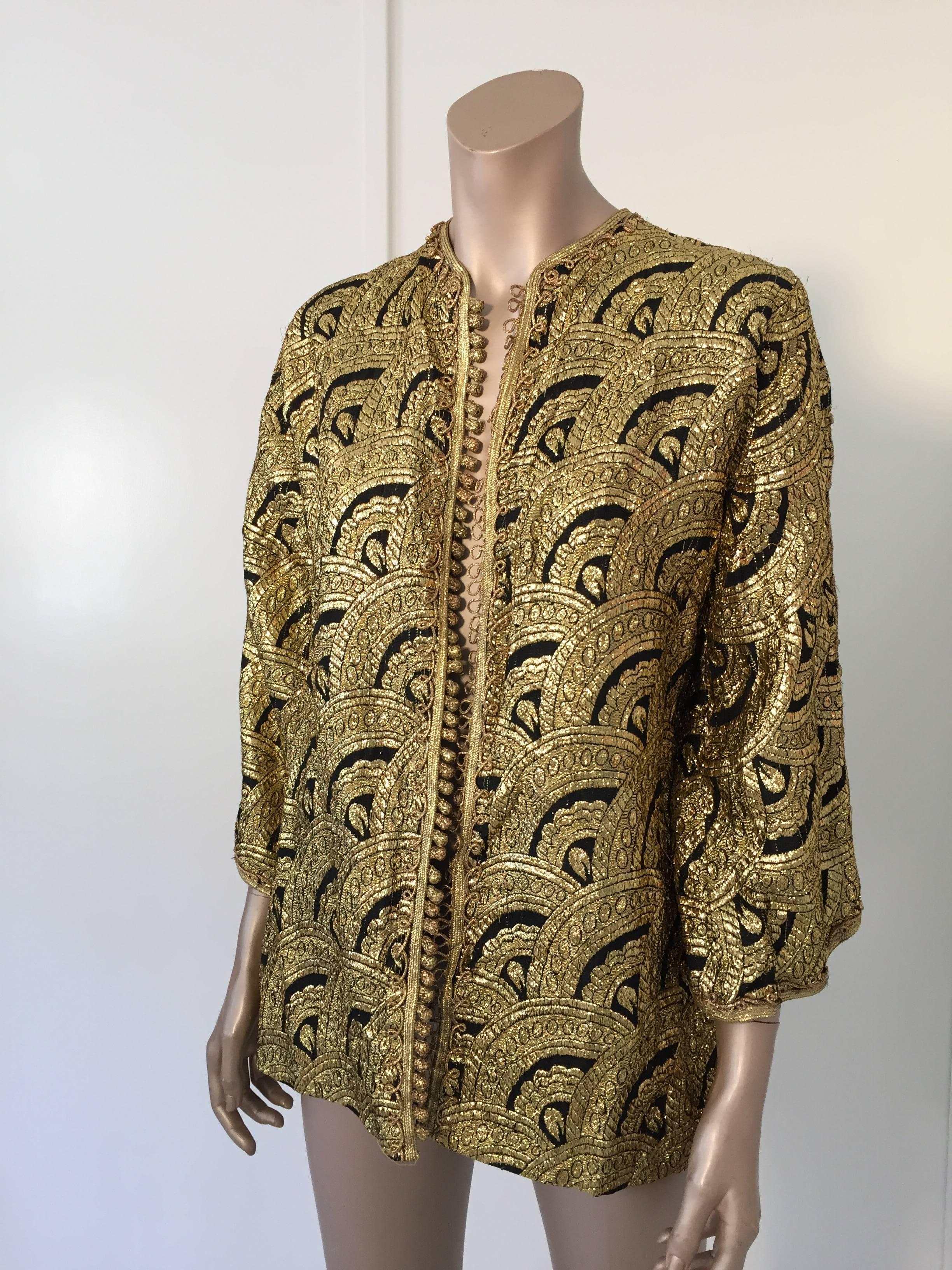 Moroccan Short Vest Gold and Black Brocade Caftan In Good Condition In North Hollywood, CA