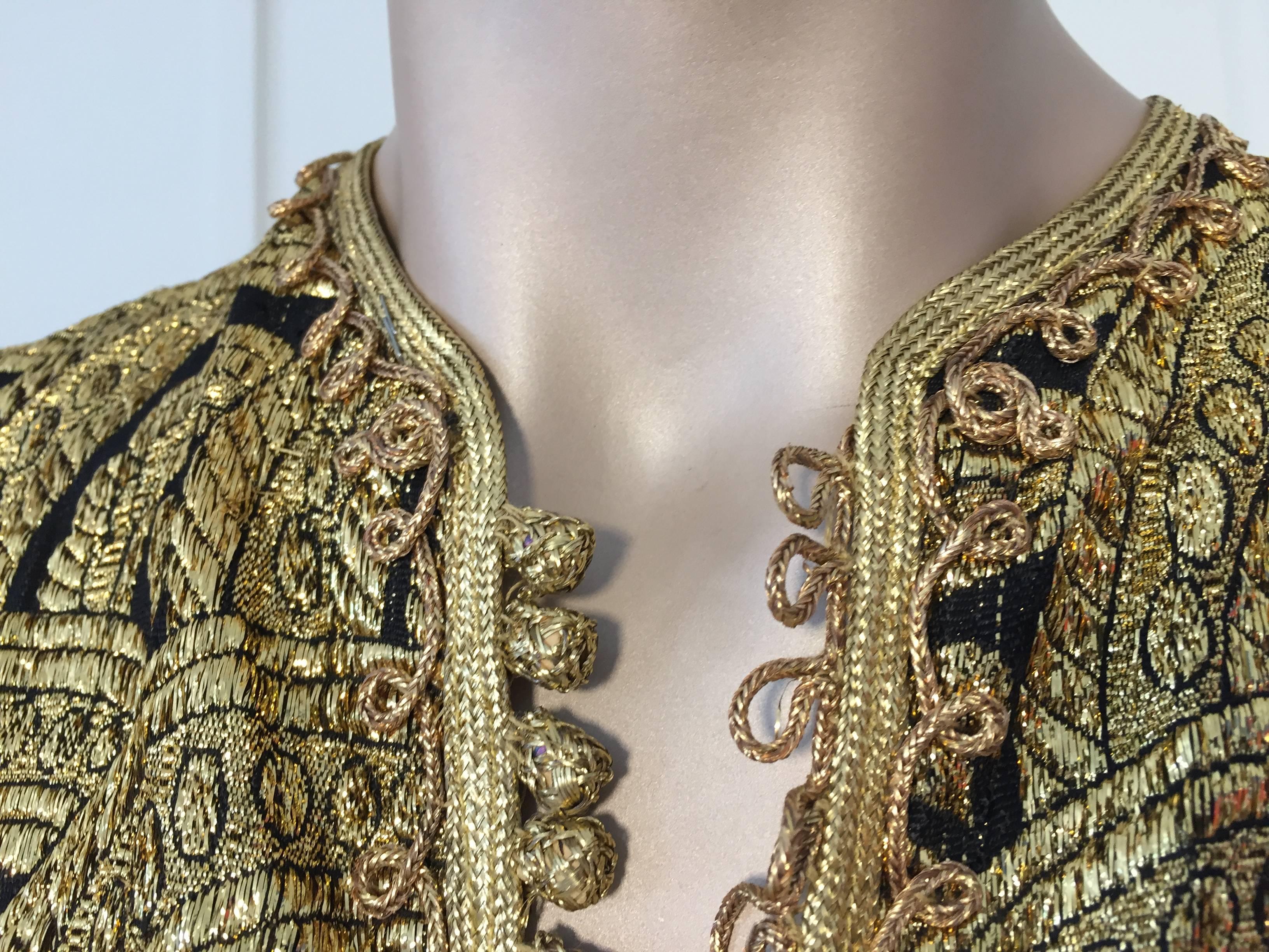 Hand-Crafted Moroccan Short Vest Gold and Black Brocade Caftan