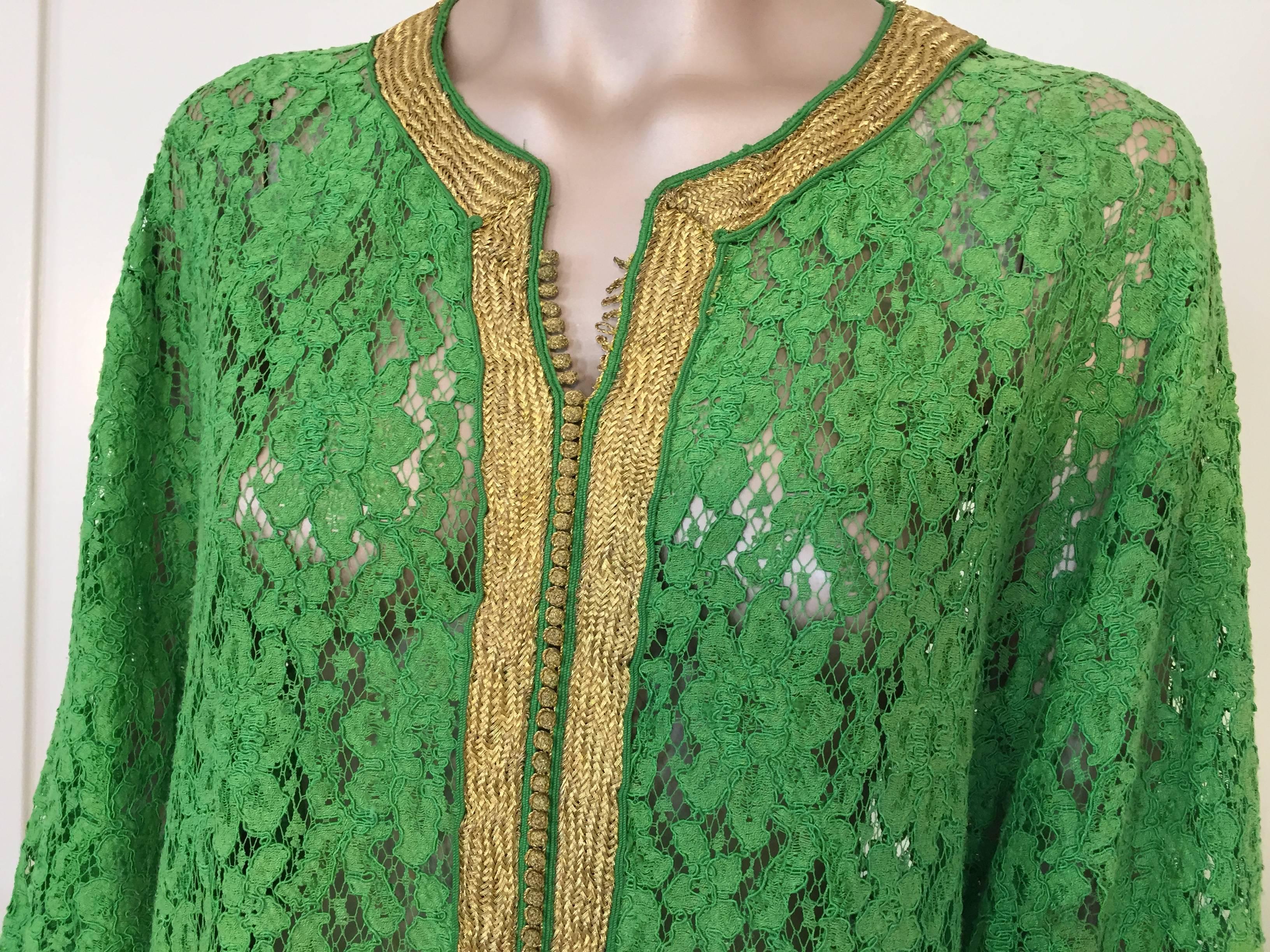 Moroccan Emerald Green Lace and Gold Trim Caftan Set 4