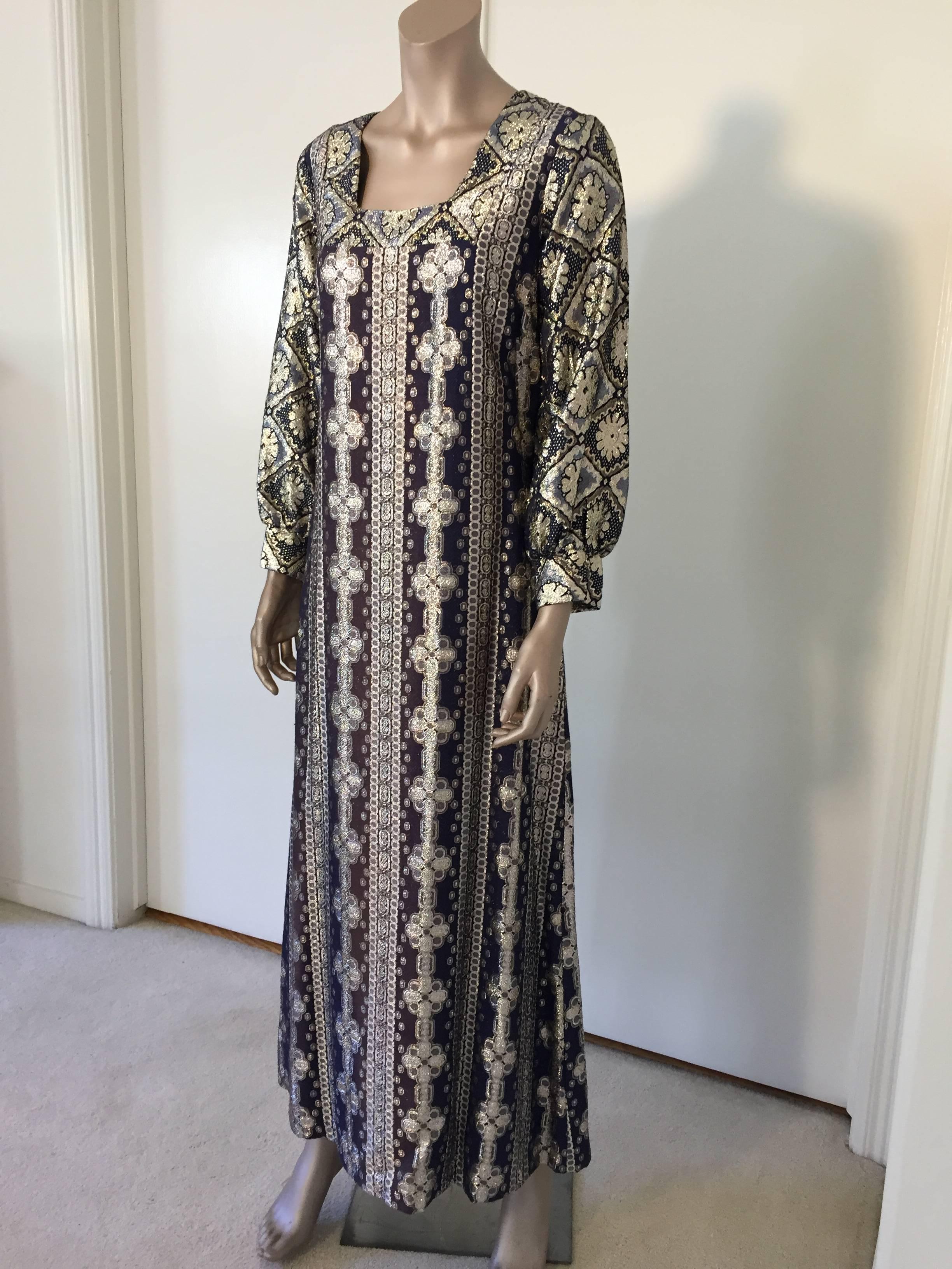 Bohemian Vintage Brocade Caftan by Bob Cunningham Nellica Beitner Neiman Marcus Size S For Sale