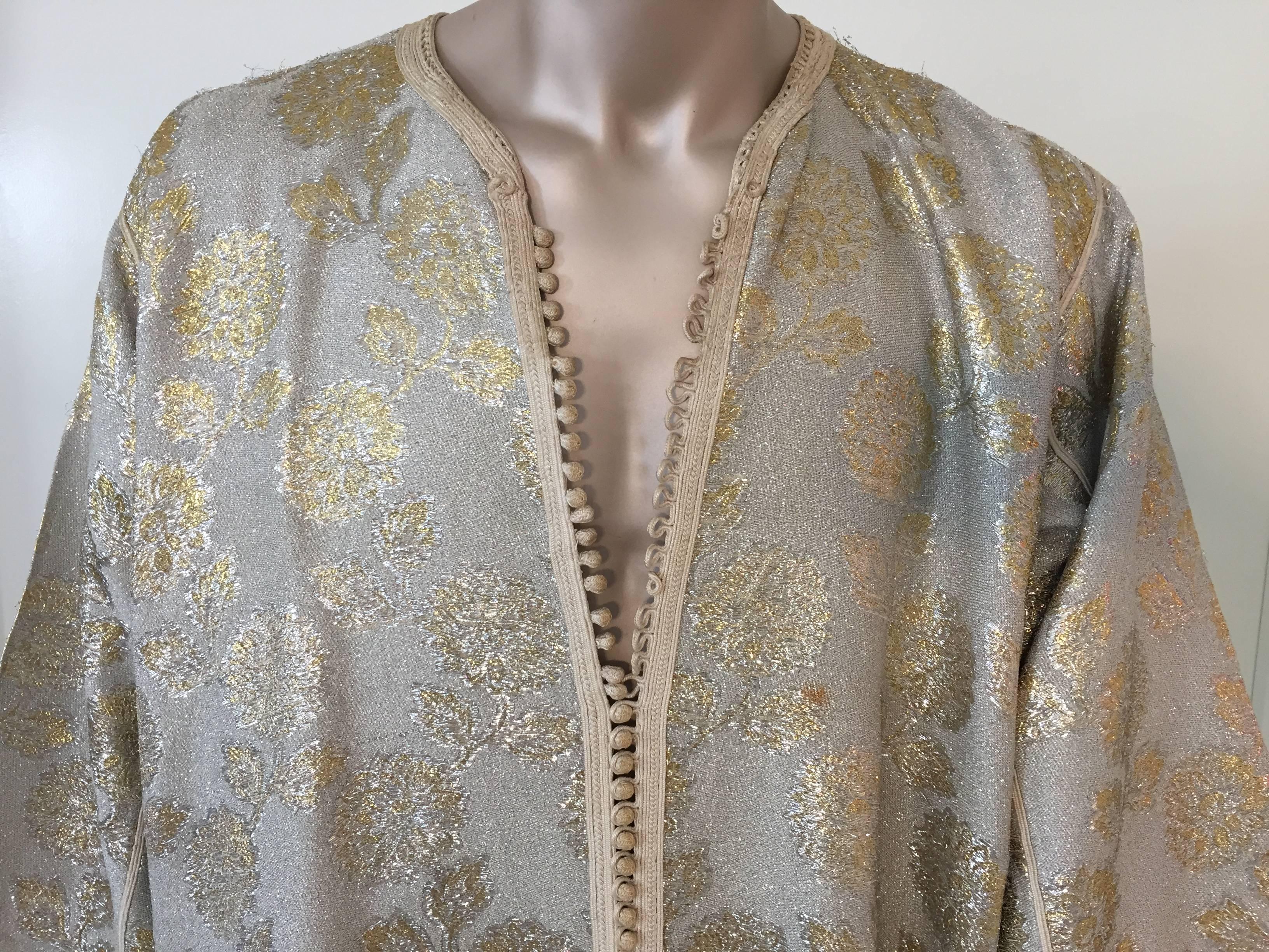 Hand-Crafted Moroccan Gentleman Silver Brocade Caftan Vintage Kaftan Circa 1960