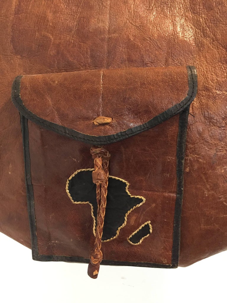 African Vintage Tuareg Leather Bag with Africa Map For Sale at 1stdibs