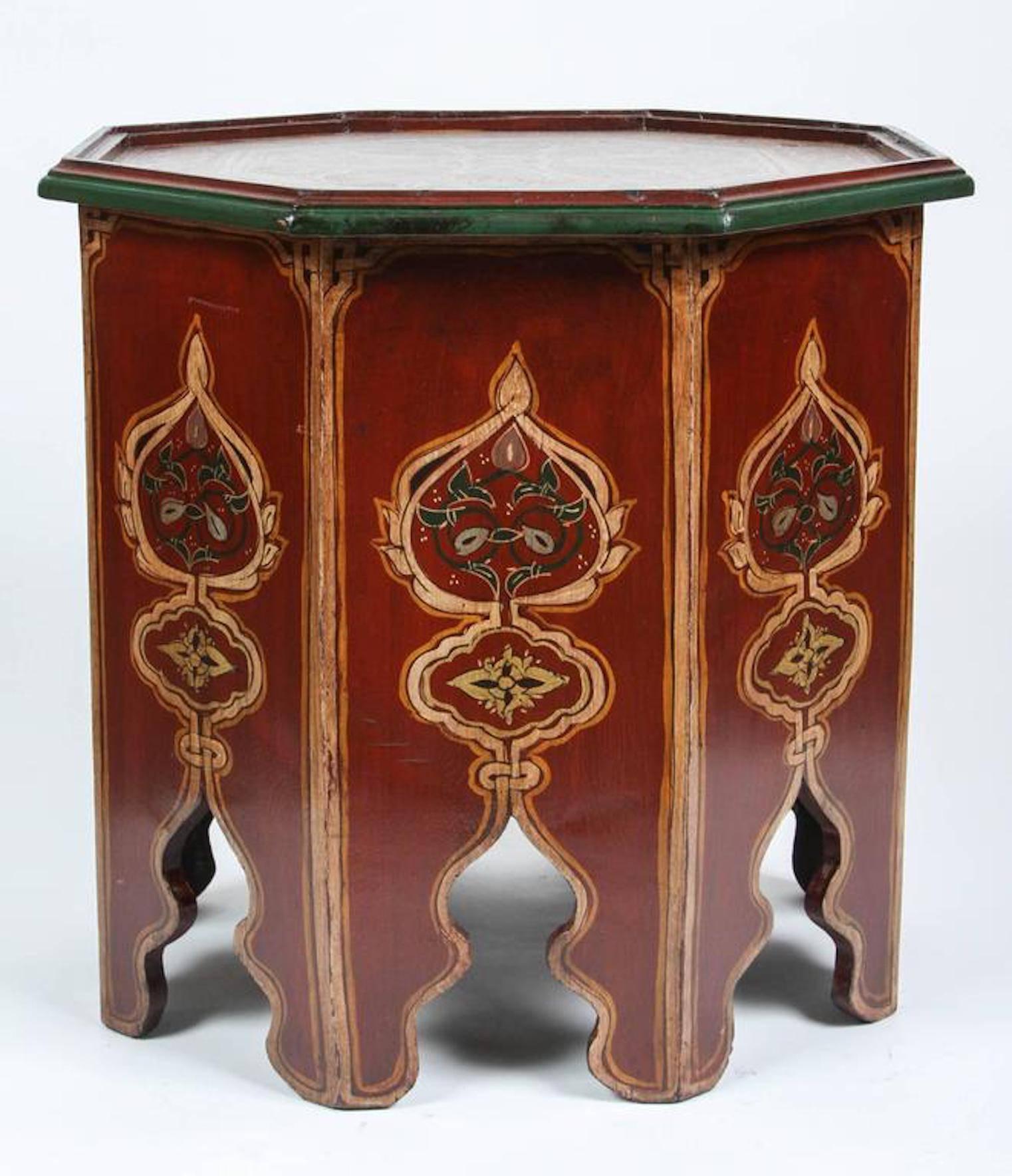 Folk Art Moroccan Hand-Painted Side Table with Moorish Designs