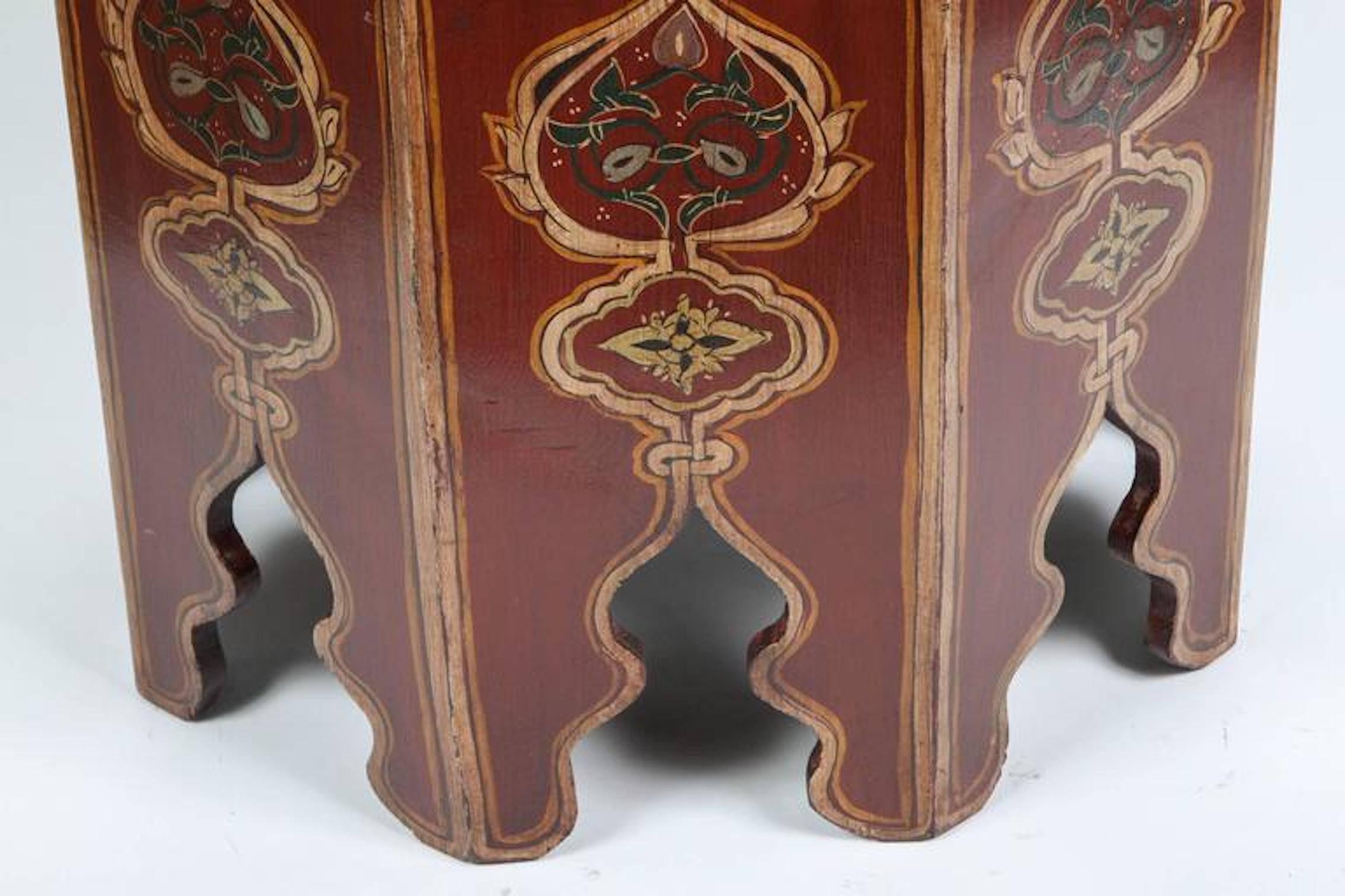 Hand-Crafted Moroccan Hand-Painted Side Table with Moorish Designs