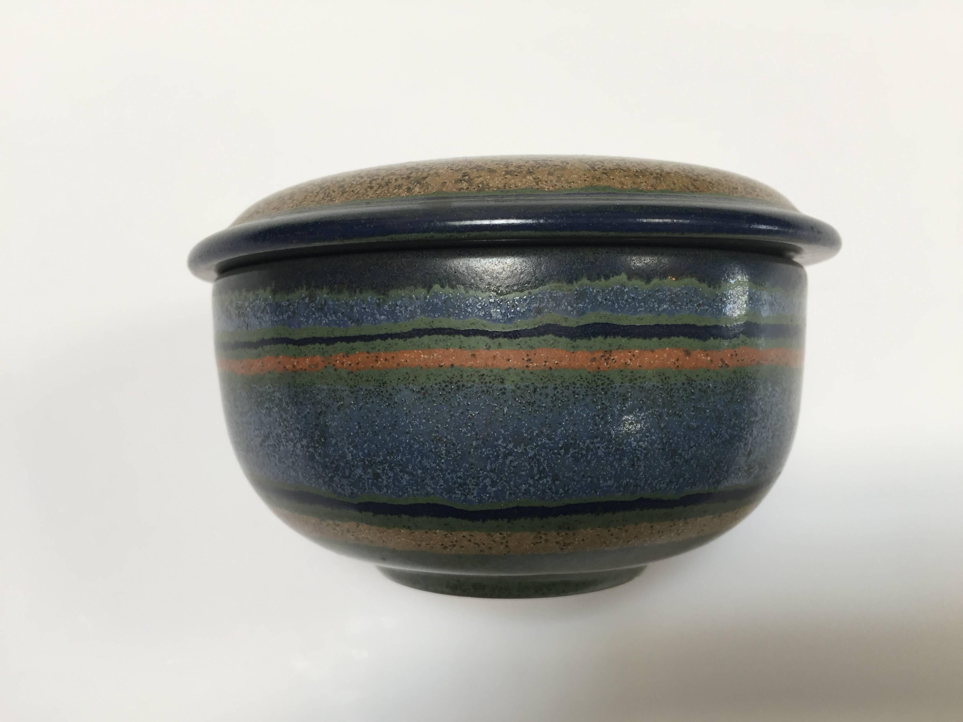 Hand-Painted Lidded German Ceramic Bowl by KMK In Good Condition In North Hollywood, CA