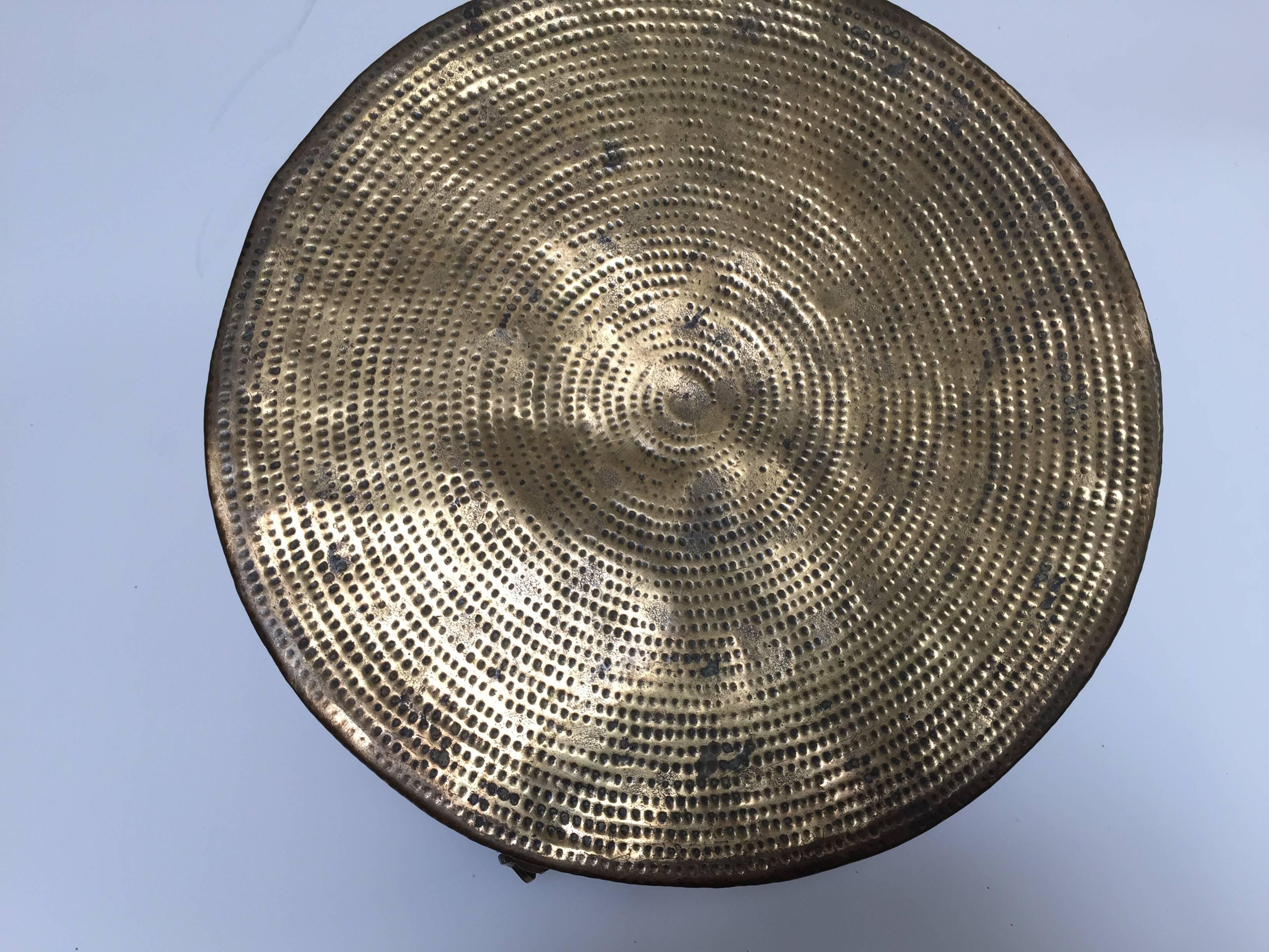 Anglo Indian Large Round Decorative Brass Box with Lid 1