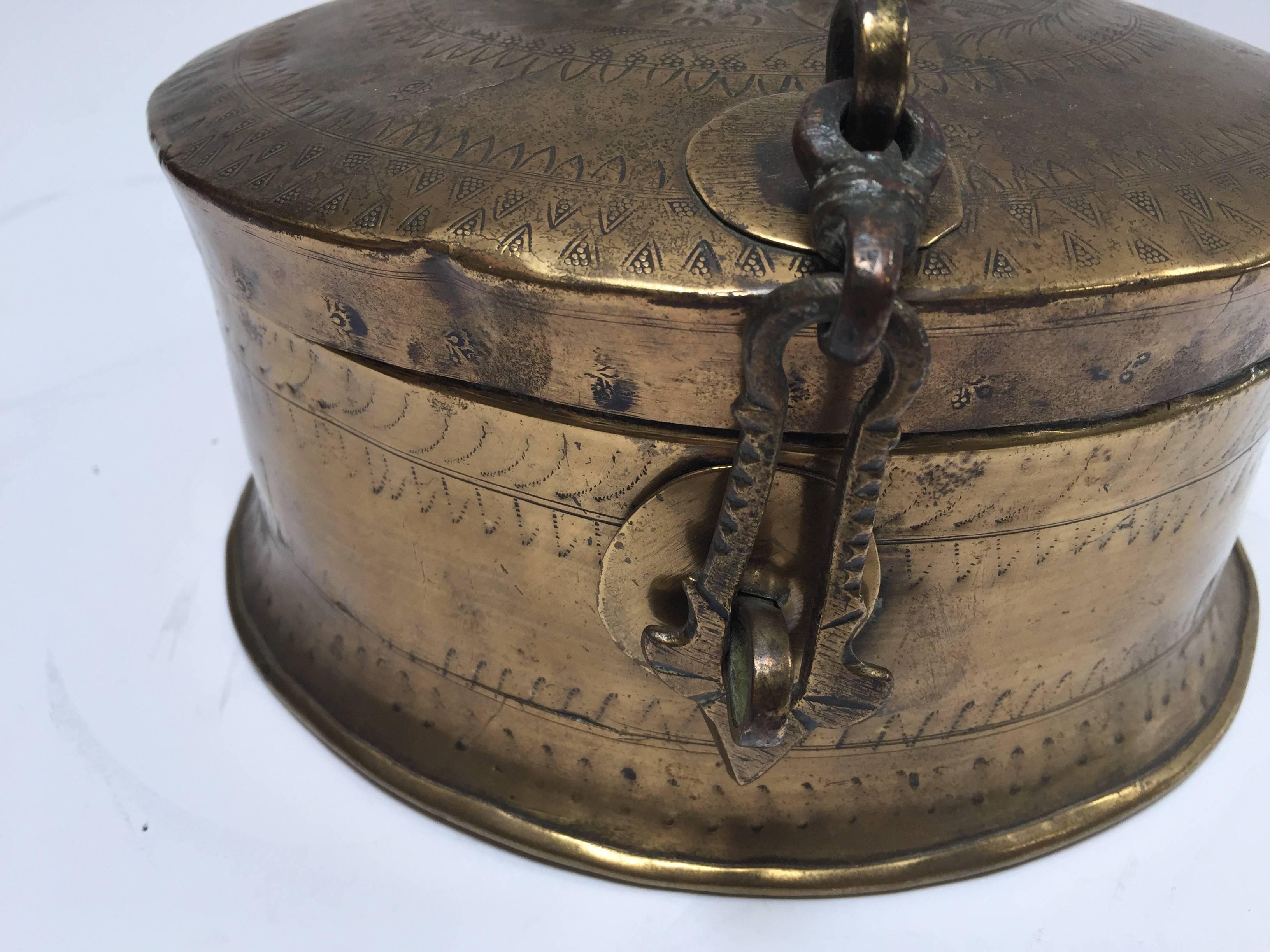 Anglo Raj Anglo Indian Decorative Brass Lidded Tea Caddy