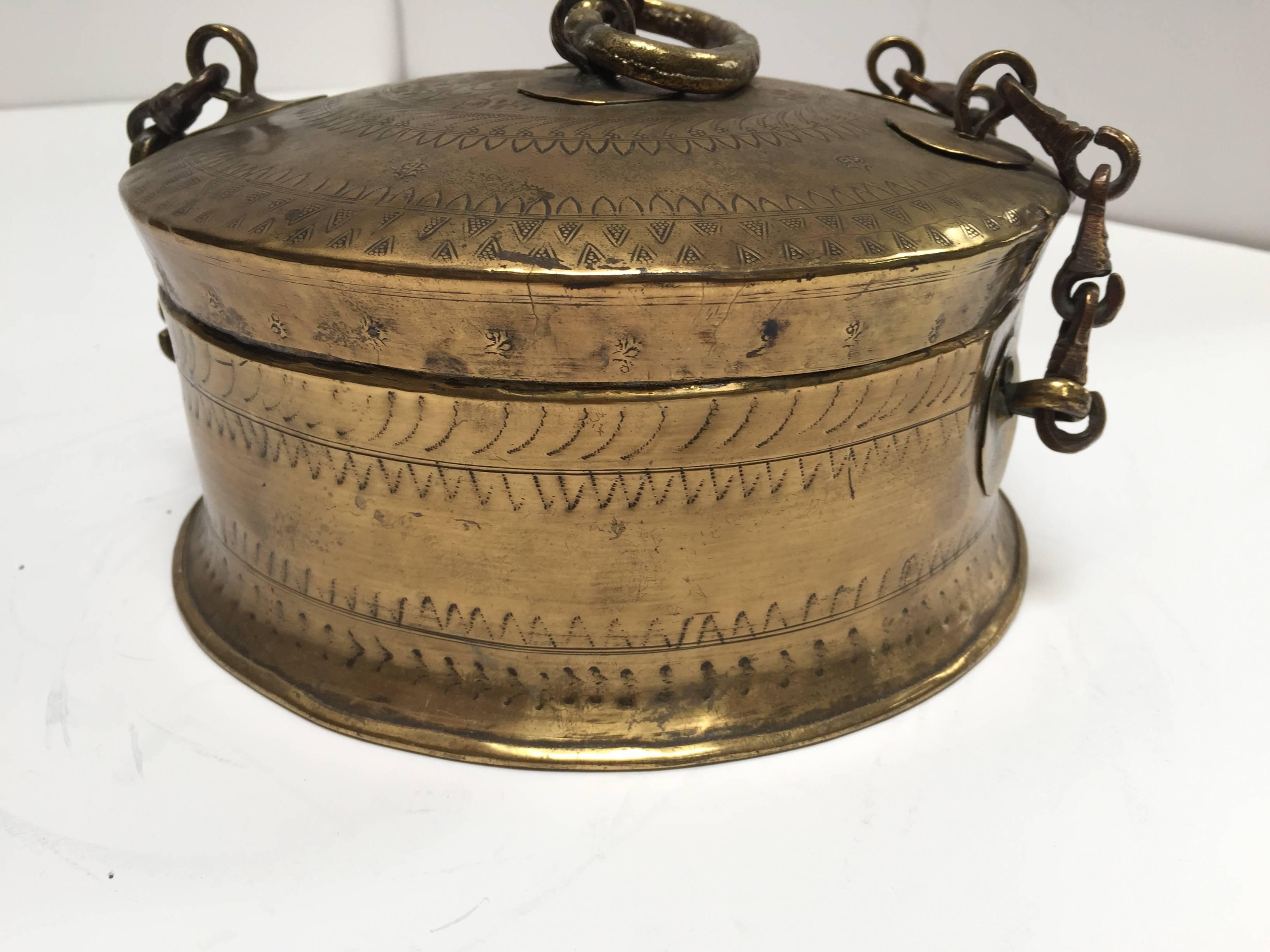 Anglo Indian Decorative Brass Lidded Tea Caddy 2