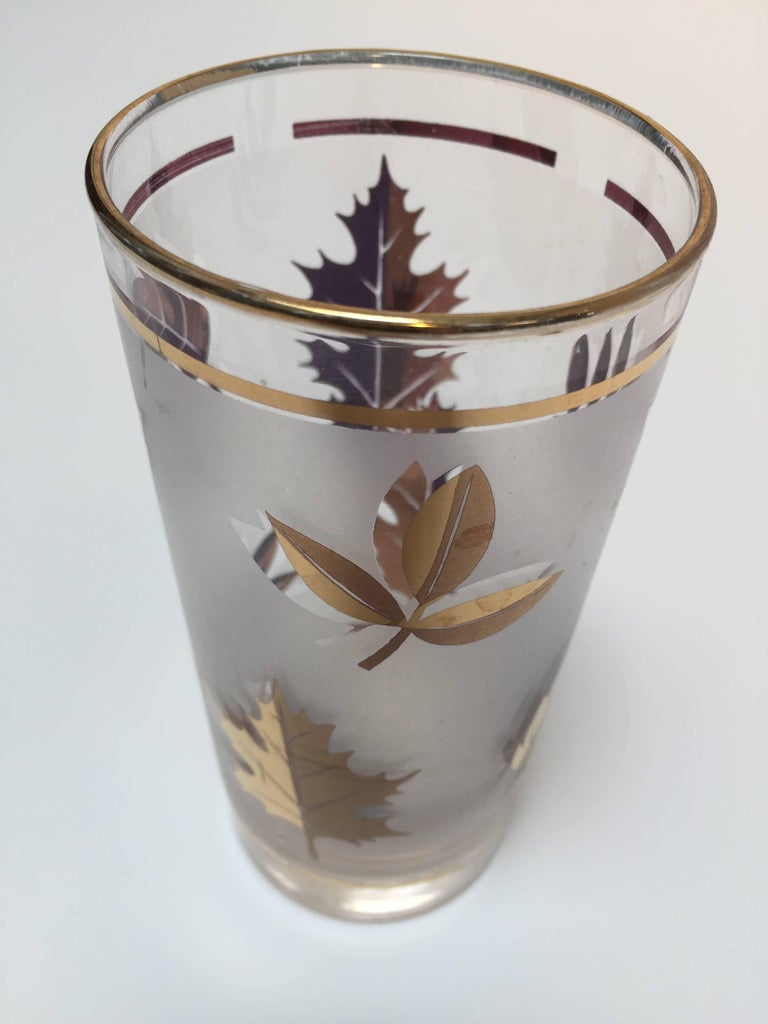 Set of Six MidCentury Libbey Highball Glasses in Brass Cart For Sale