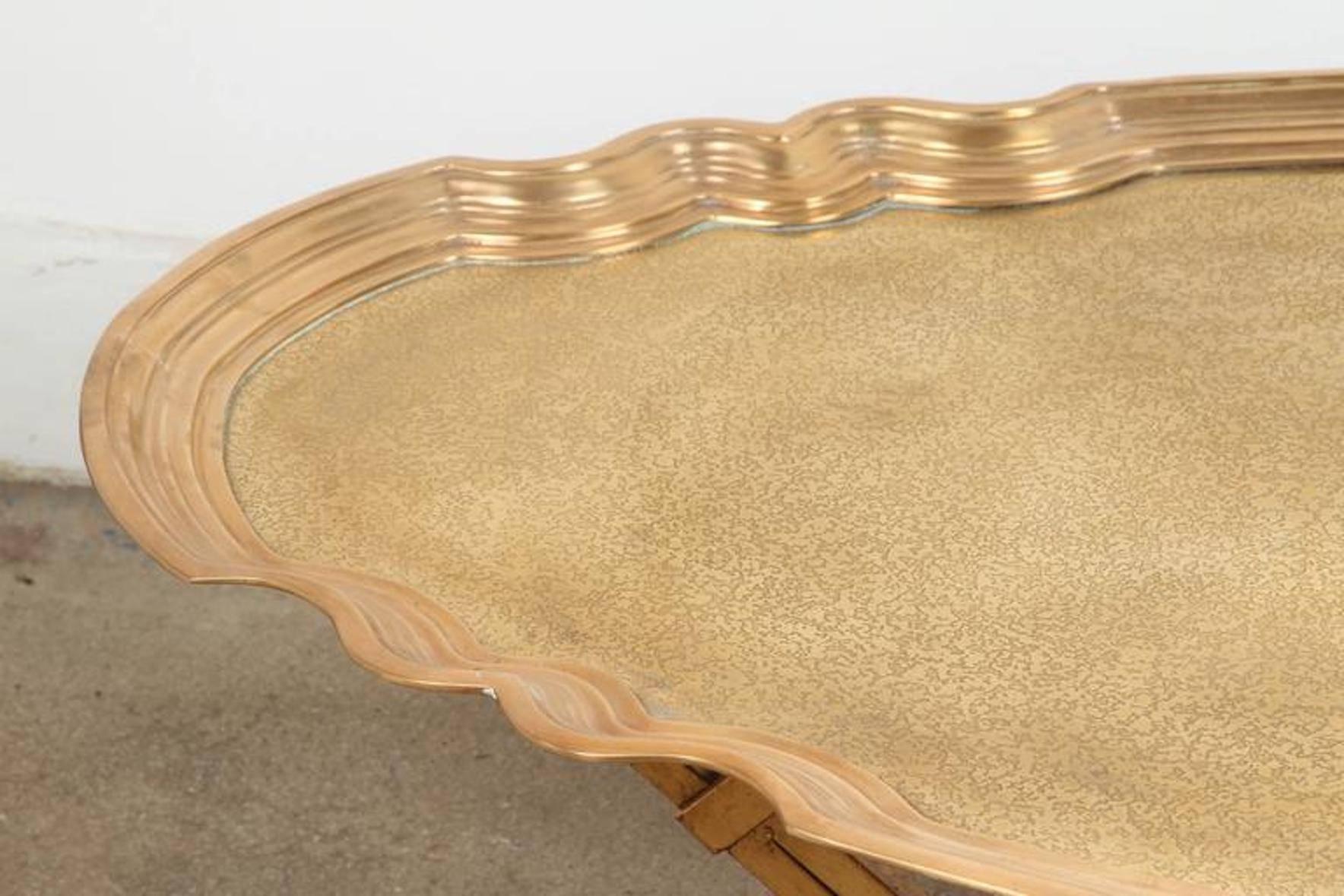 Mid-20th Century Hollywood Regency 1970s Oval Brass Metal Tray by Baker, Indoor or Outdoor