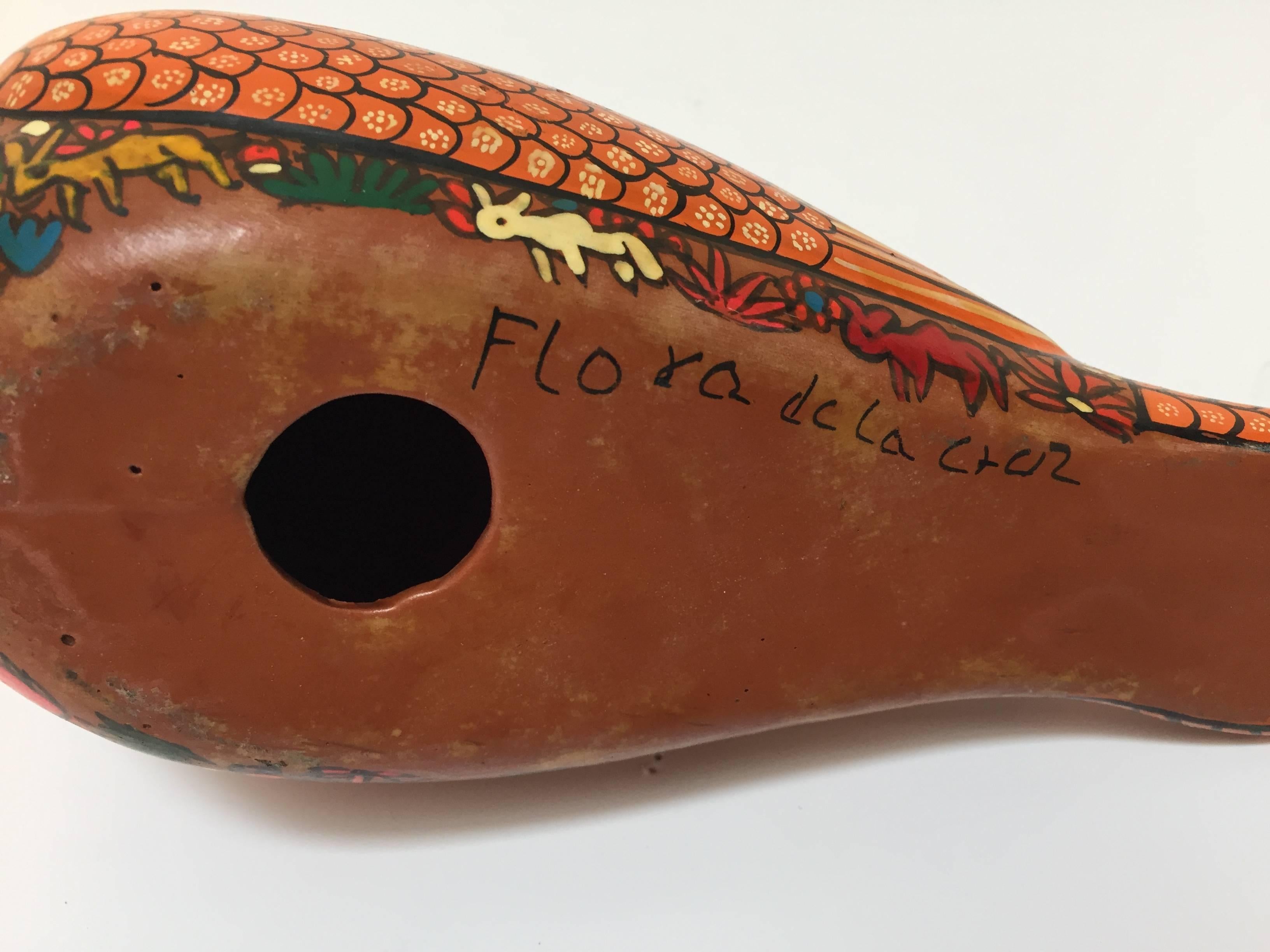 Folk Art Mexican Hand-Painted Colorful Pottery Bird and Fish