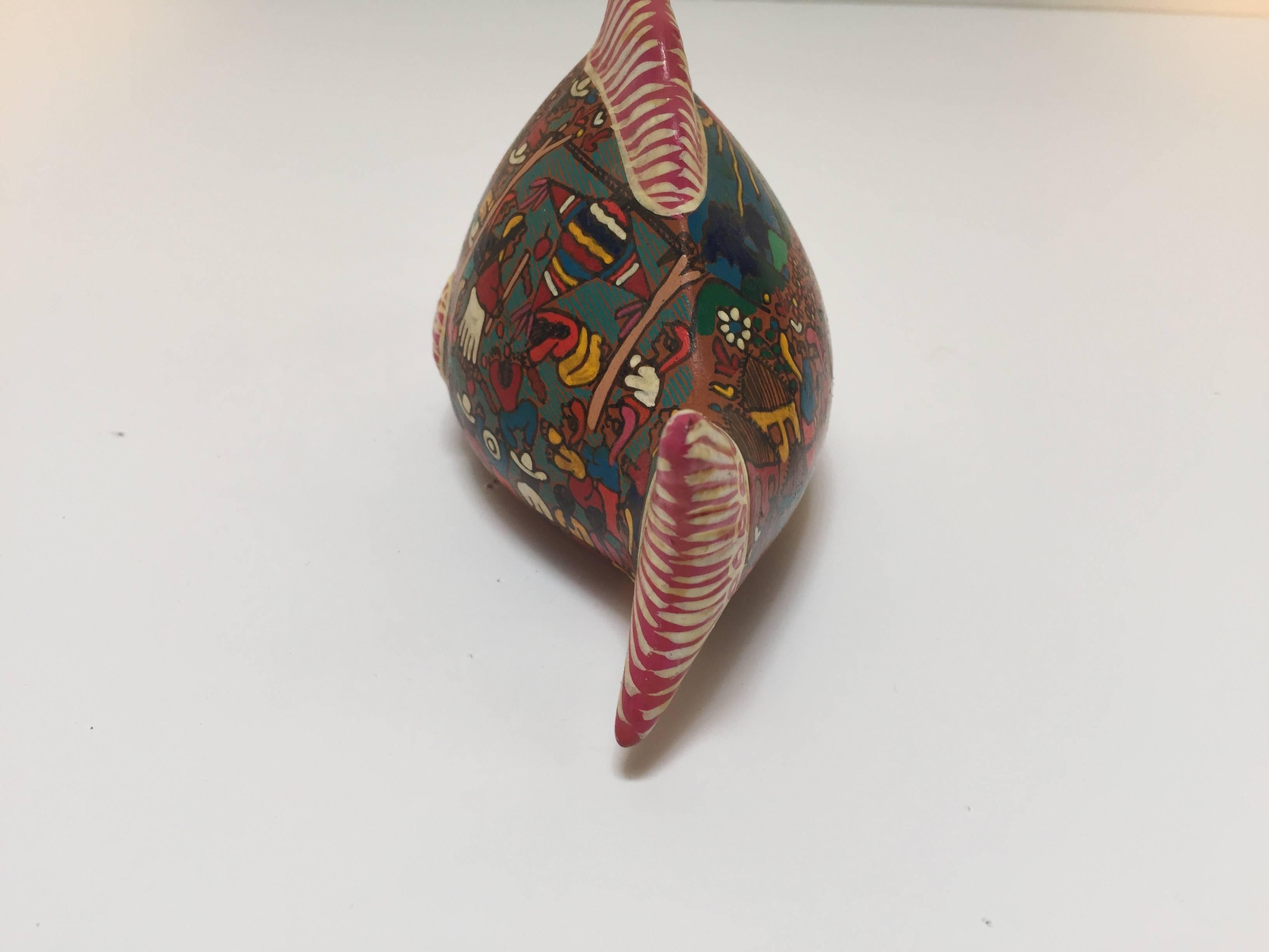 Mexican Hand-Painted Colorful Pottery Bird and Fish In Good Condition In North Hollywood, CA