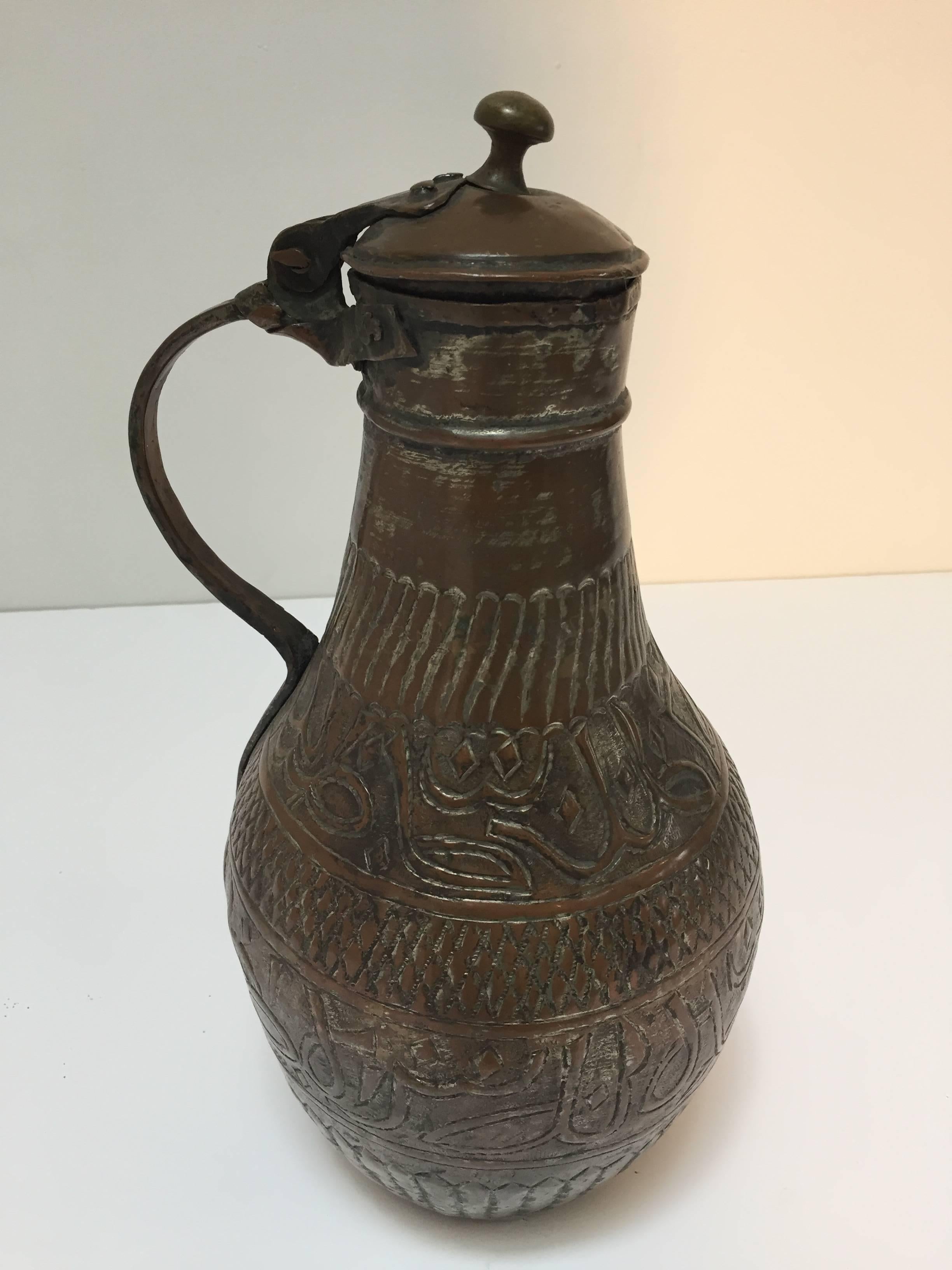 Omani 19th Century Middle Eastern Tinned Copper Ewer For Sale