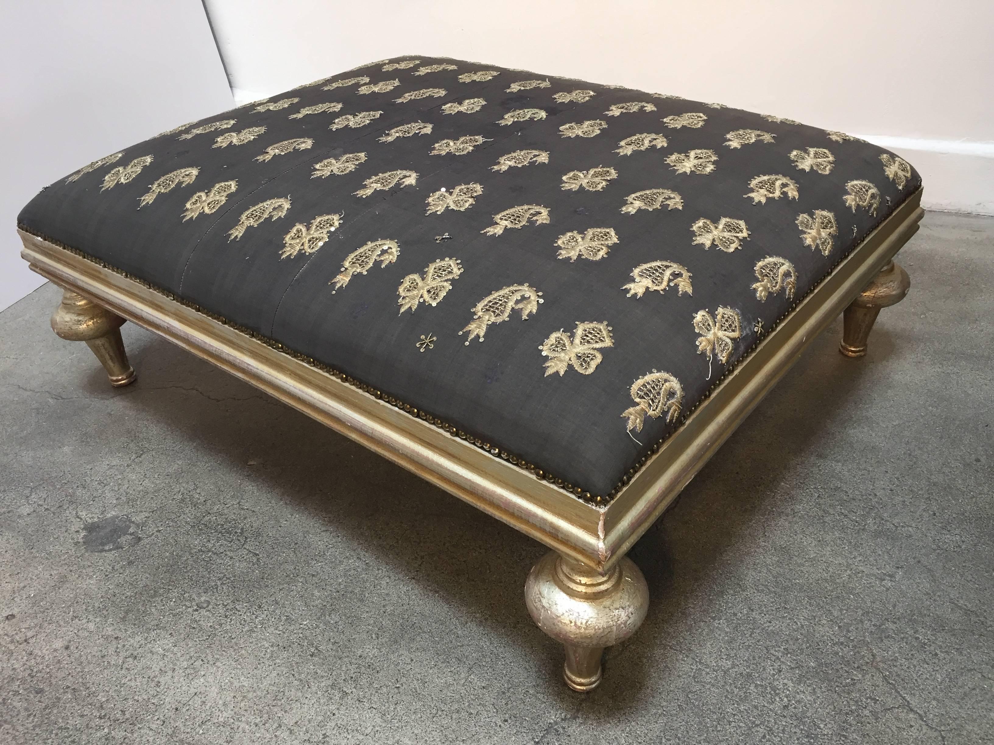 20th Century Ottoman Coffee Table with Vintage Moorish Textile Upholstery from Lebanon