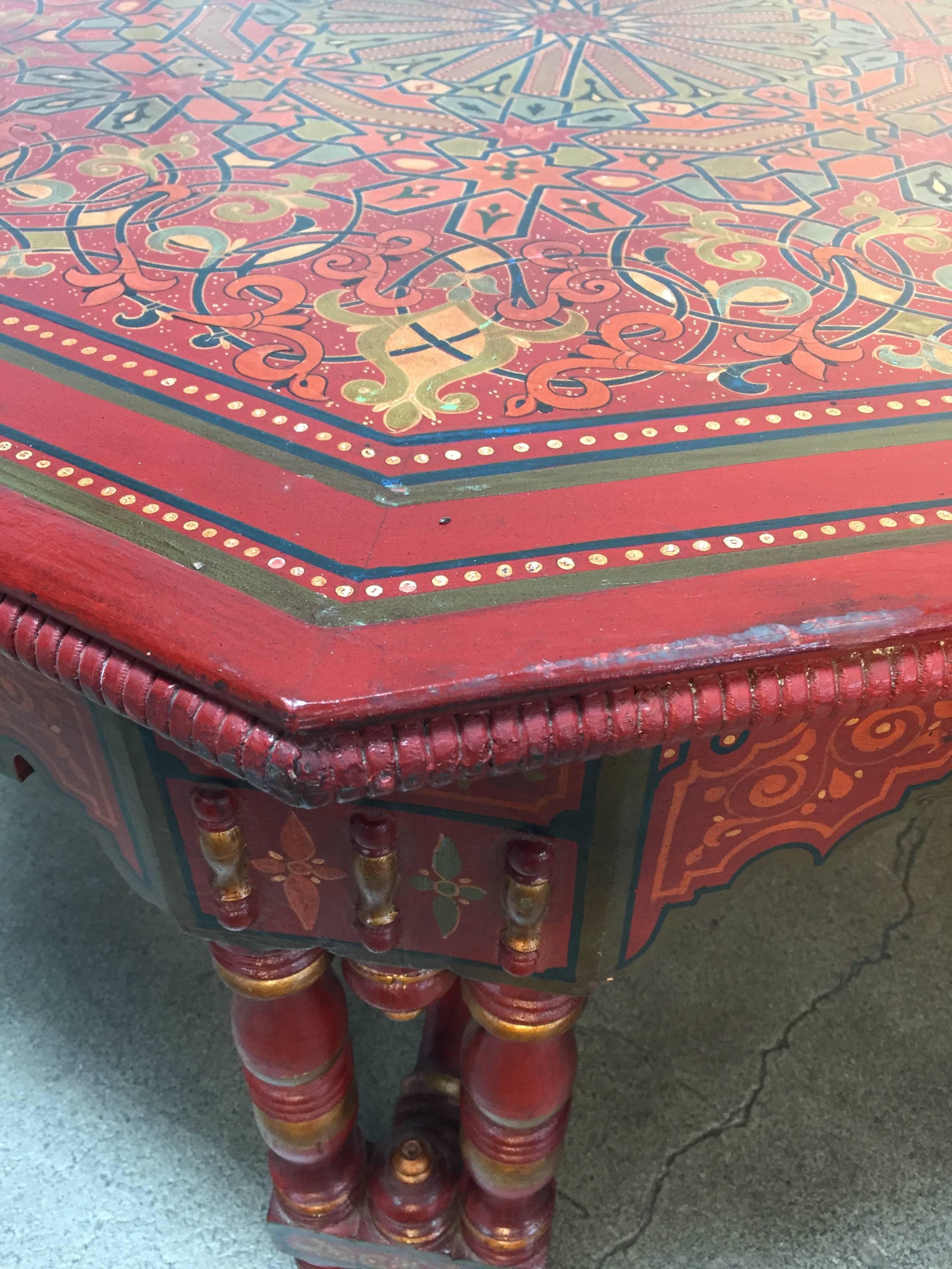 Hand-Crafted Hand-crafted Hand-Painted Red Octagonal Moroccan Coffee Table