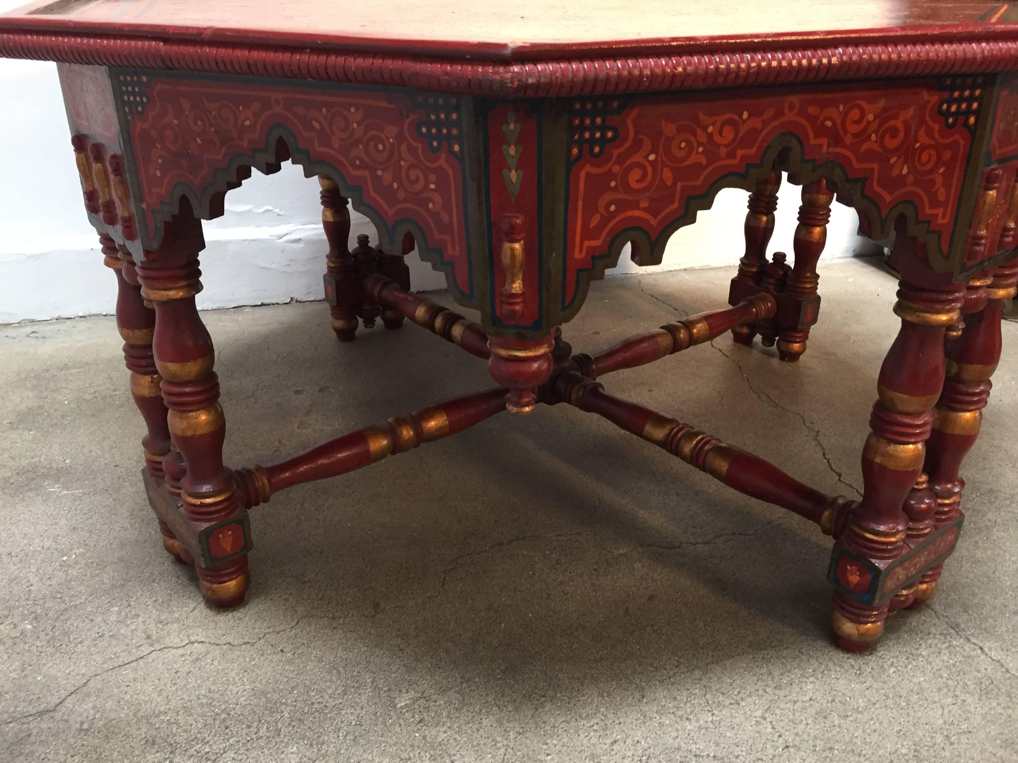 Moorish Hand-crafted Hand-Painted Red Octagonal Moroccan Coffee Table
