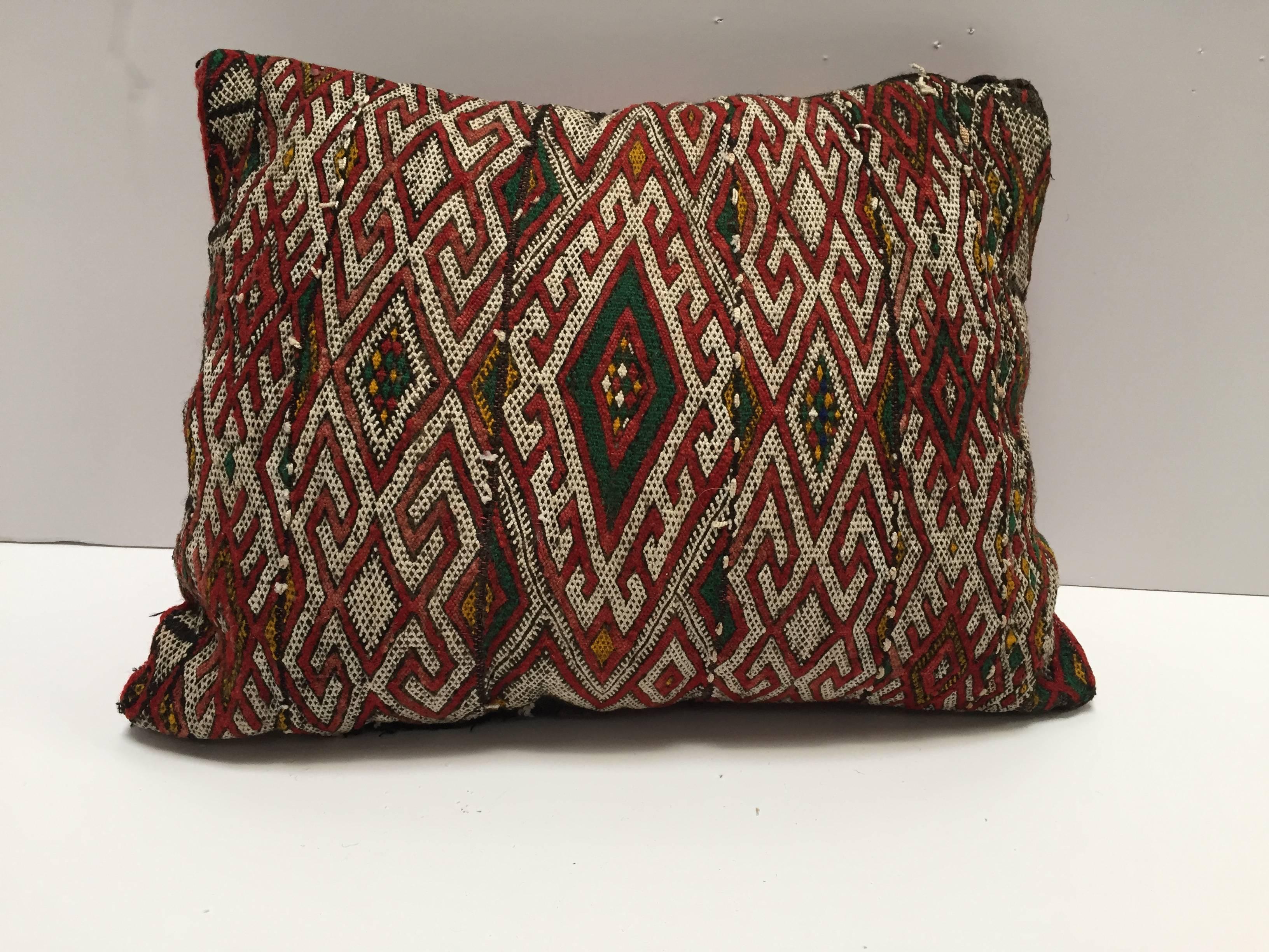 Moroccan Berber Handwoven Tribal Throw Pillow Made from a Vintage Rug In Good Condition In North Hollywood, CA