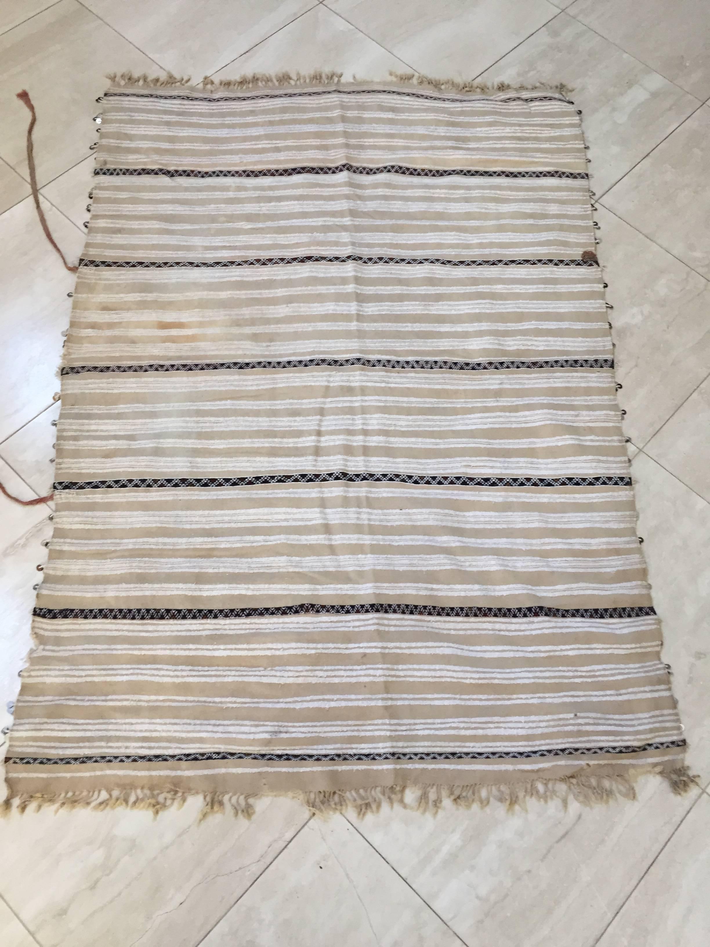 Large Vintage Tribal Moroccan Handcrafted Wedding Blanket Throw with Sequins 2
