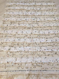 Moroccan Vintage Wedding Blanket with Silver Sequins and Long Fringes