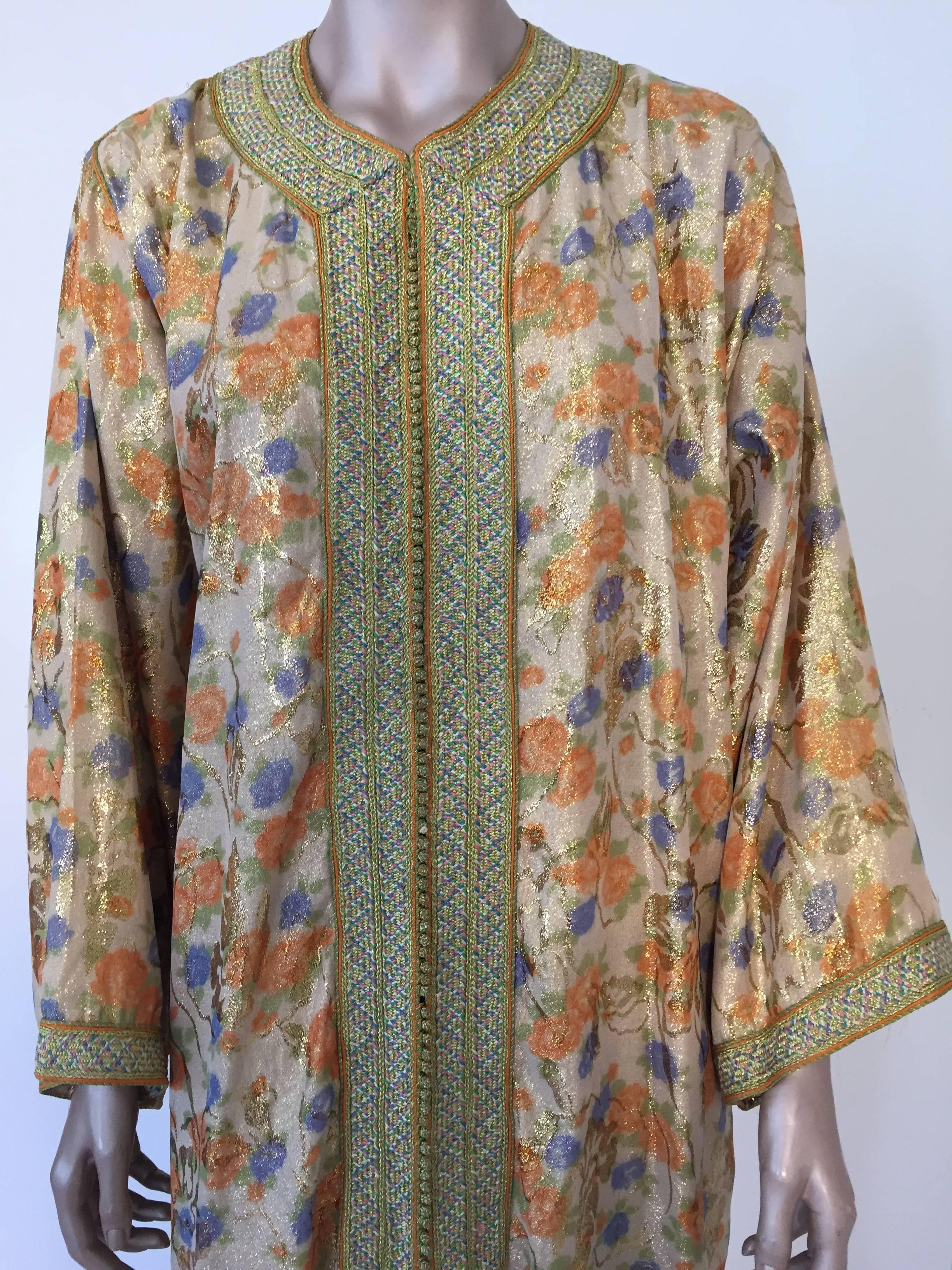 Moroccan Brocade Floral Kaftan Gown Maxi Dress In Good Condition For Sale In North Hollywood, CA