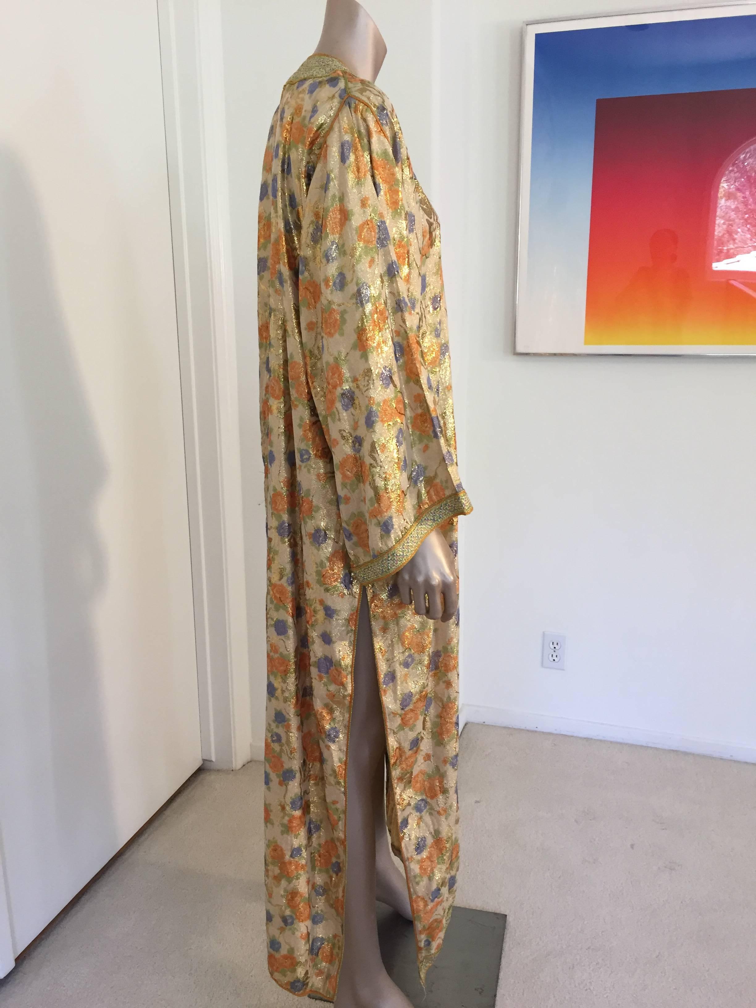 Moroccan Brocade Floral Kaftan Gown Maxi Dress For Sale 2