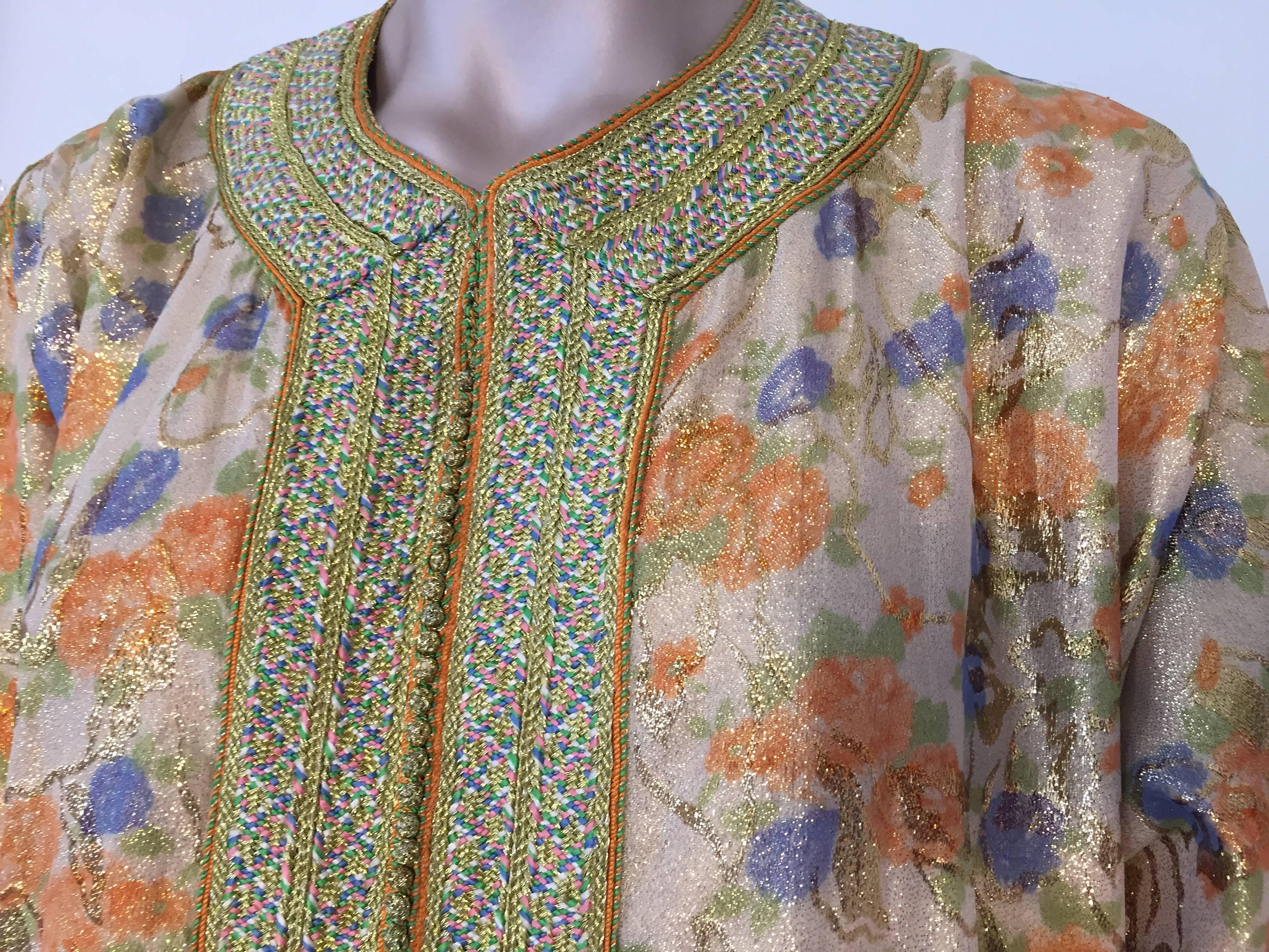 Bohemian Moroccan Brocade Floral Kaftan Gown Maxi Dress For Sale