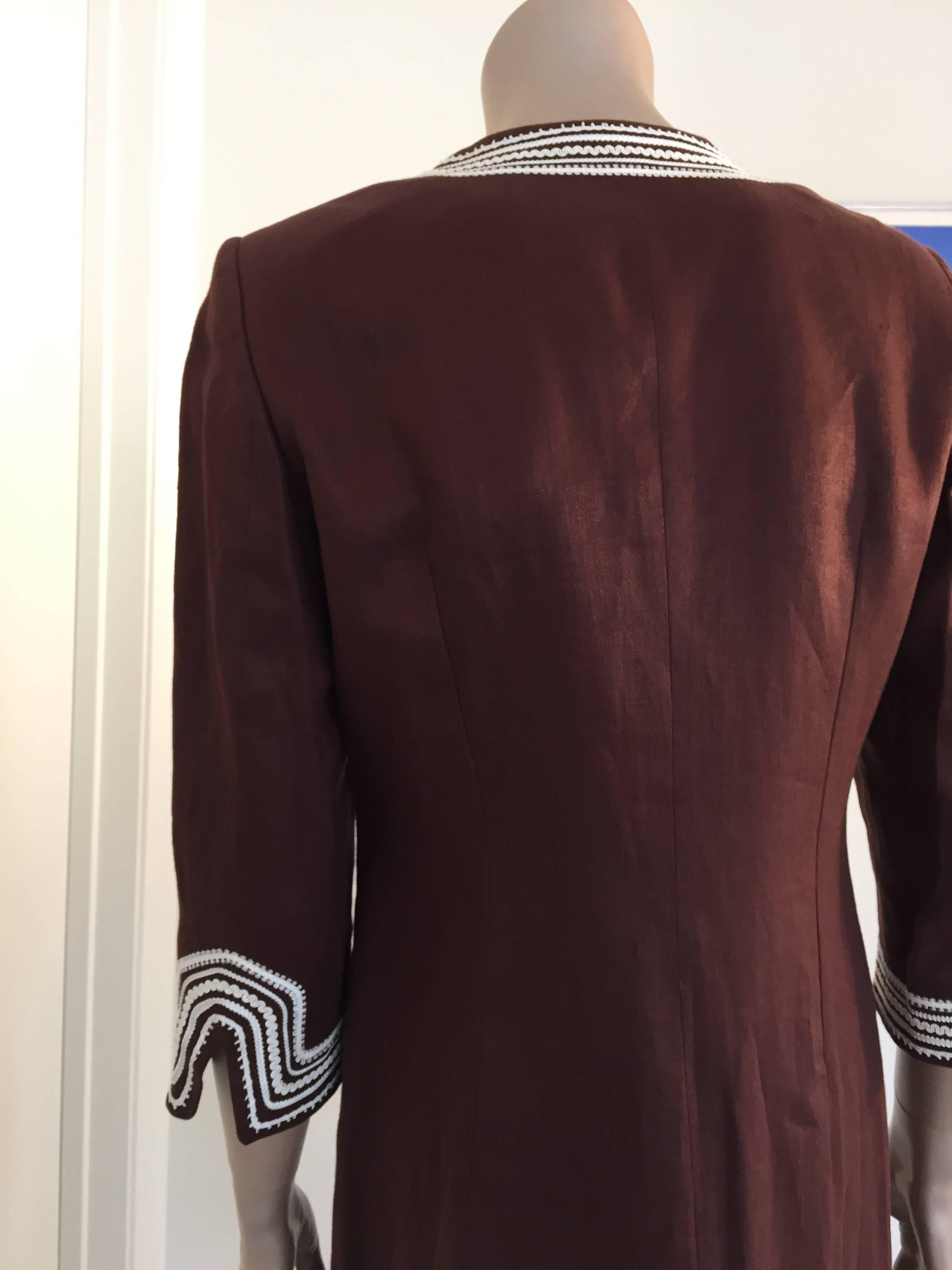 Escada Linen Chocolate Brown Caftan Dress Coat In Excellent Condition For Sale In North Hollywood, CA