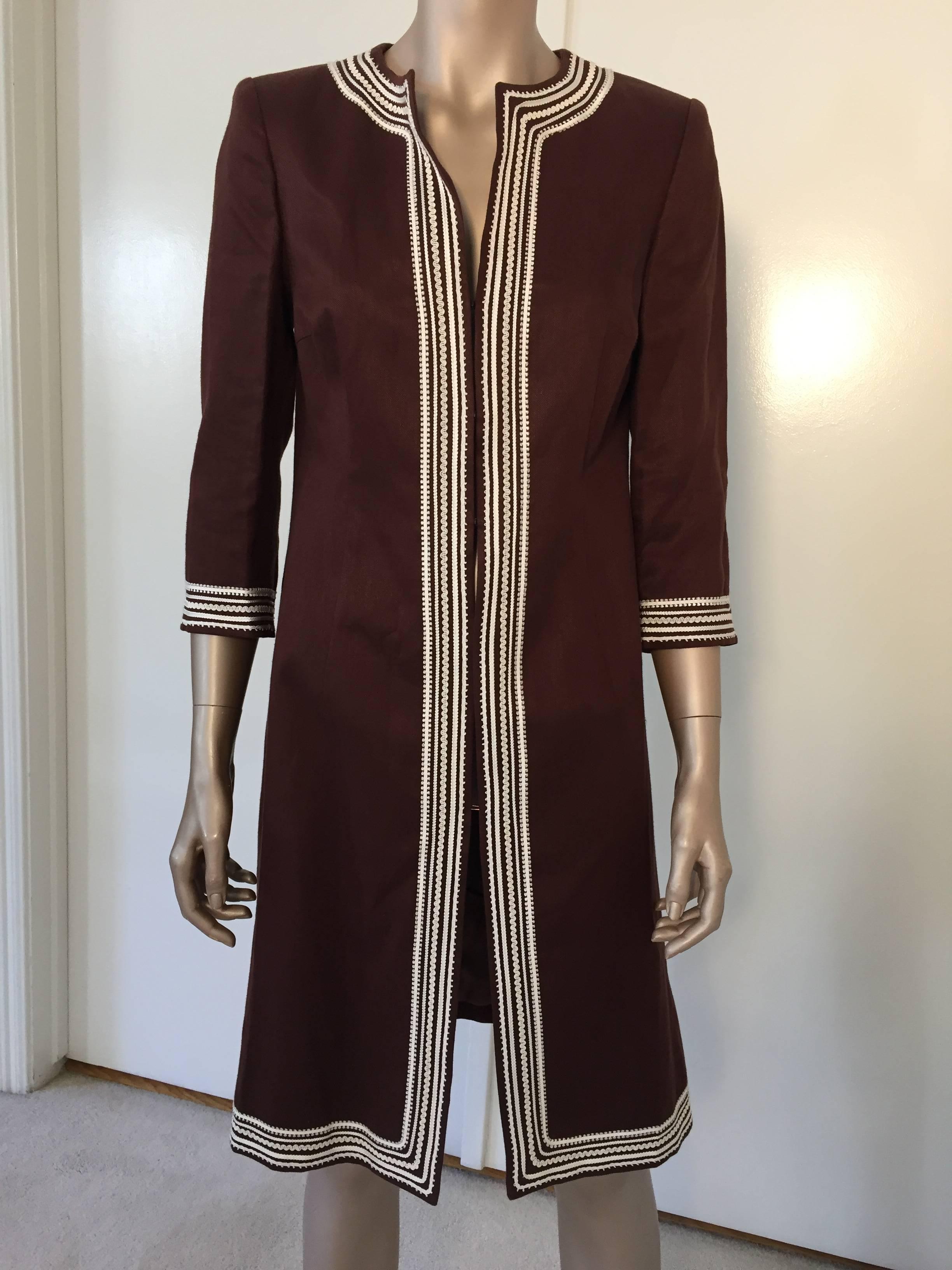 20th Century Escada Linen Chocolate Brown Caftan Dress Coat For Sale